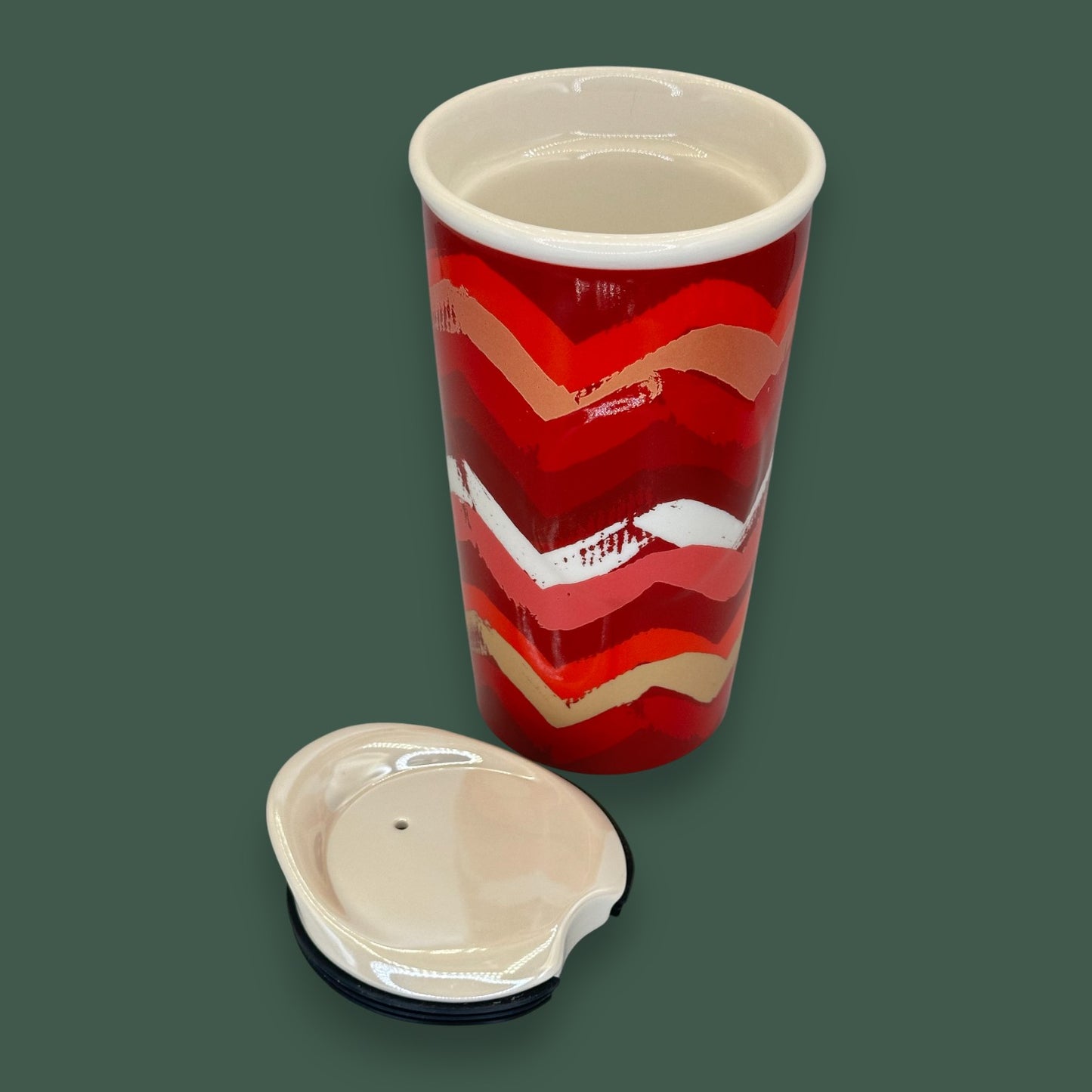 Starbucks Red, White, Gold Zig Zag Geometric Design Travel Mug - Replacement Mug