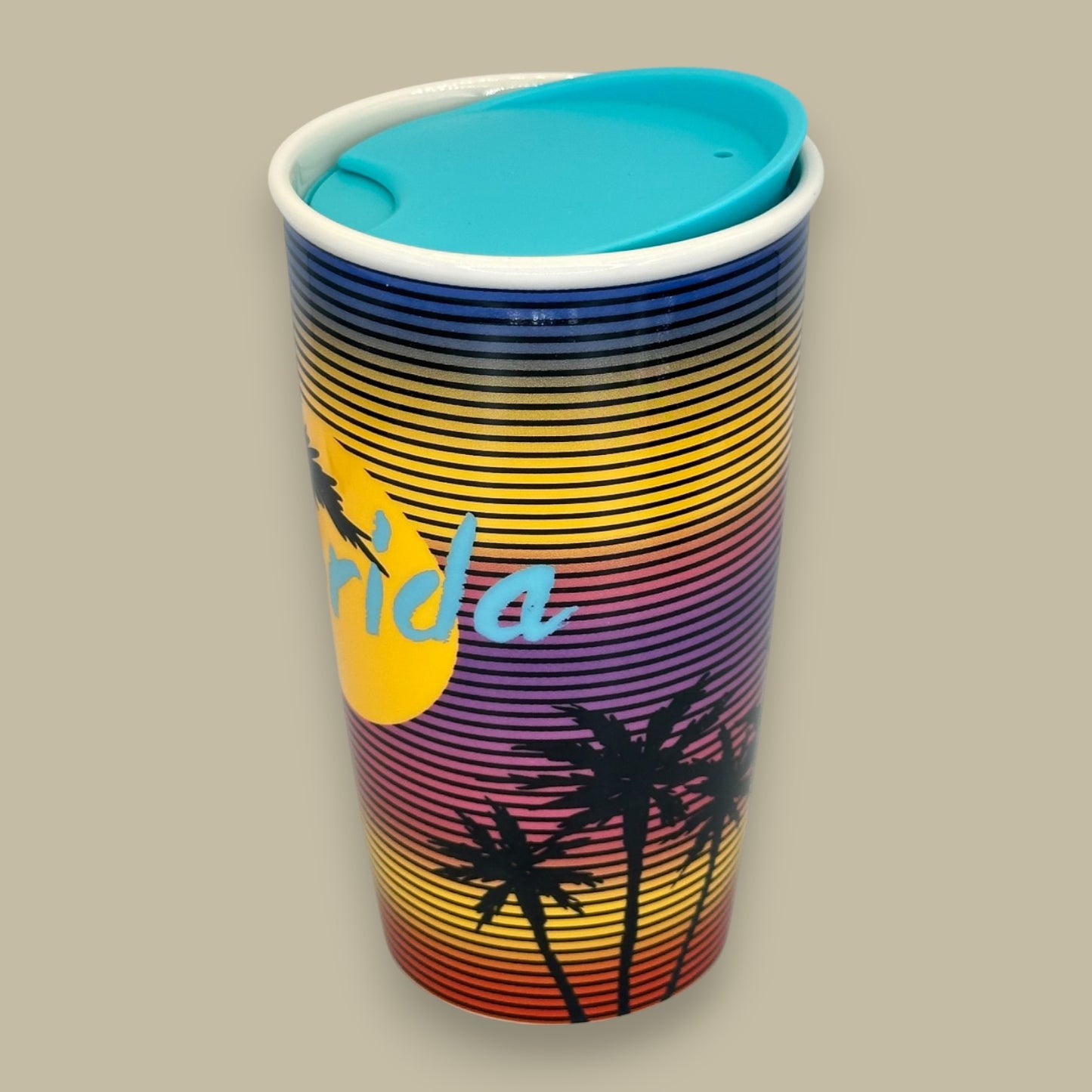 Starbucks Florida Palm Tree Sunset Retro Ceramic Travel Mug
