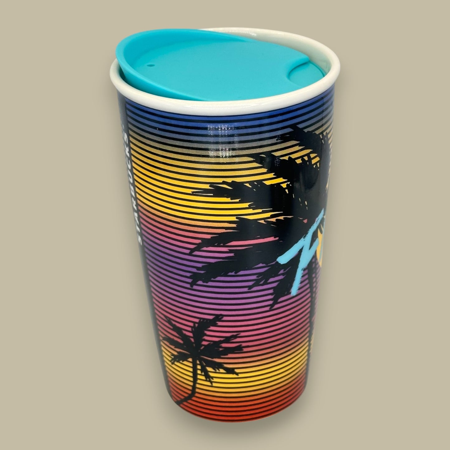 Starbucks Florida Palm Tree Sunset Retro Ceramic Travel Mug