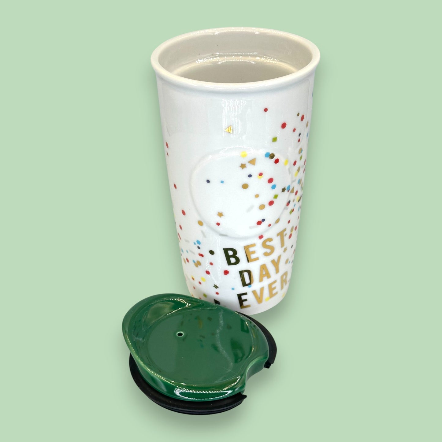 Starbucks "Best Day Ever" Confetti Ceramic Traveler Tumbler Pitch - Replacement