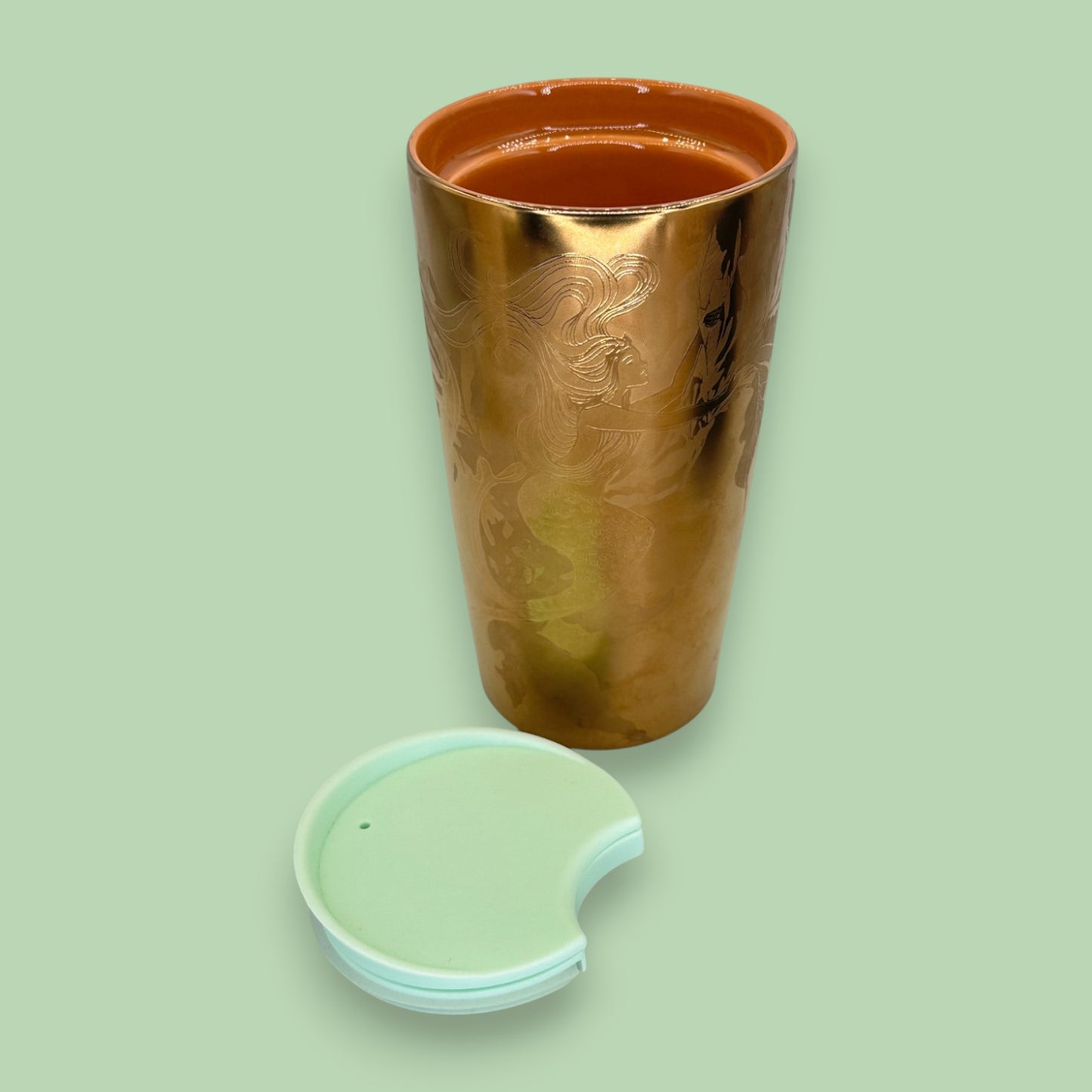 Starbucks Gold Copper Siren Mermaid Etched Ceramic Tumbler 12oz