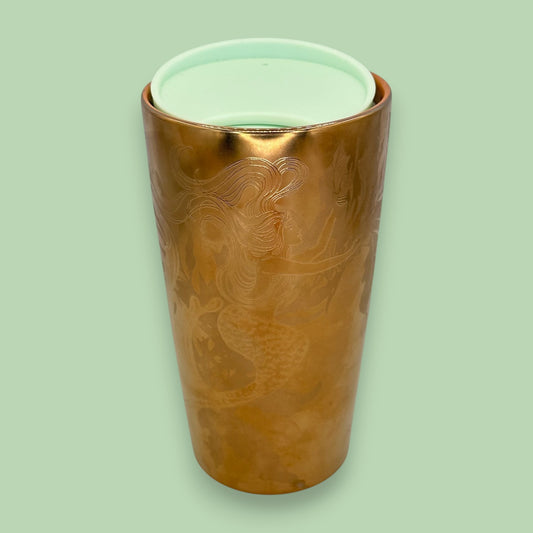 Starbucks Gold Copper Siren Mermaid Etched Ceramic Tumbler 12oz