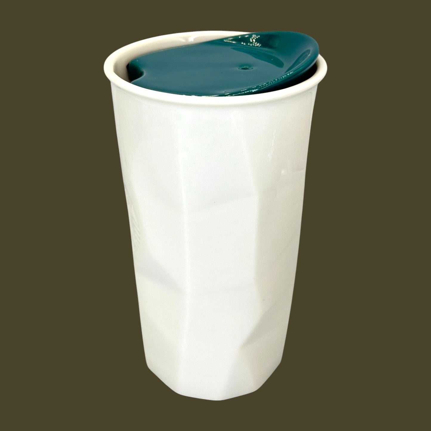 Starbucks White Faceted Ceramic Travel Mug Green Lid - Replacement Mug 10 fl/oz