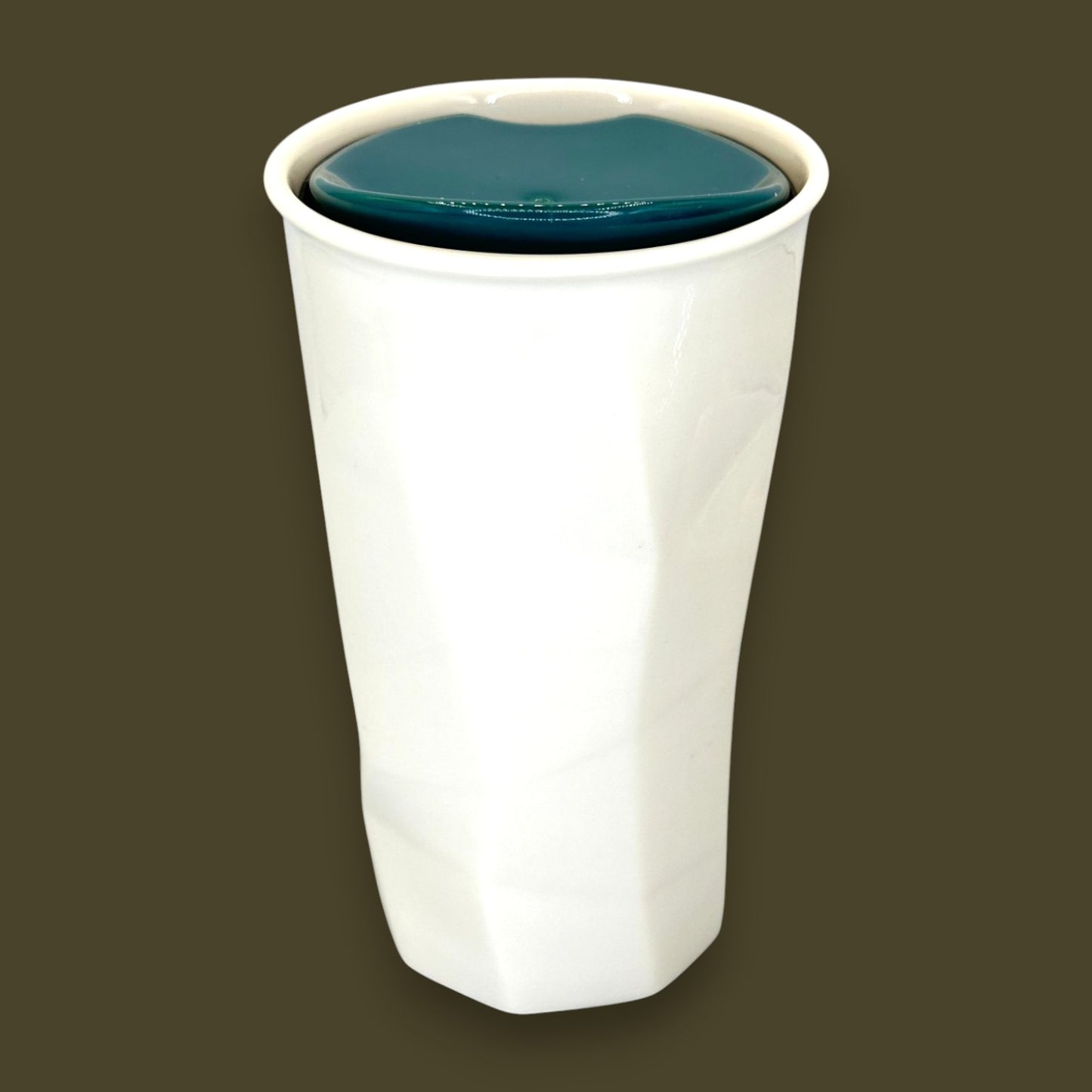 Starbucks White Faceted Ceramic Travel Mug Green Lid - Replacement Mug 10 fl/oz