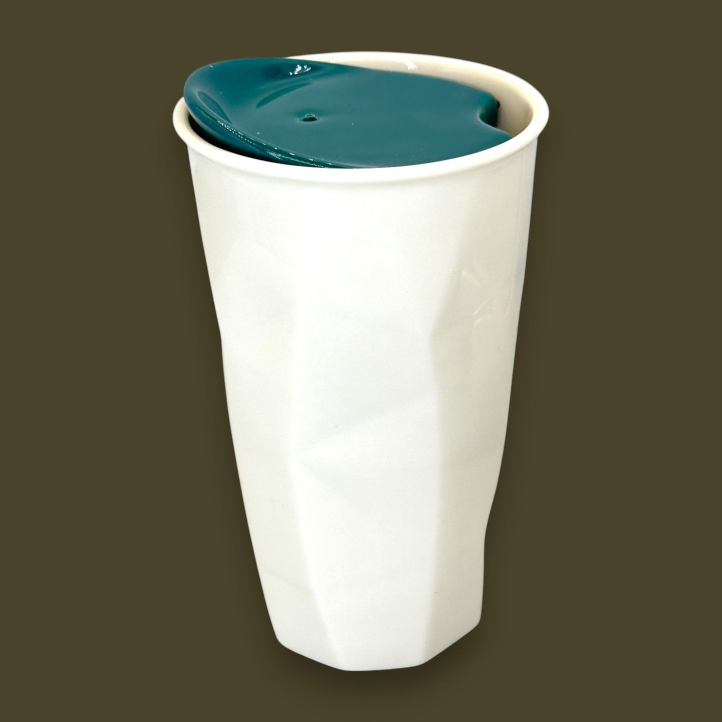 Starbucks White Faceted Ceramic Travel Mug Green Lid - Replacement Mug 10 fl/oz