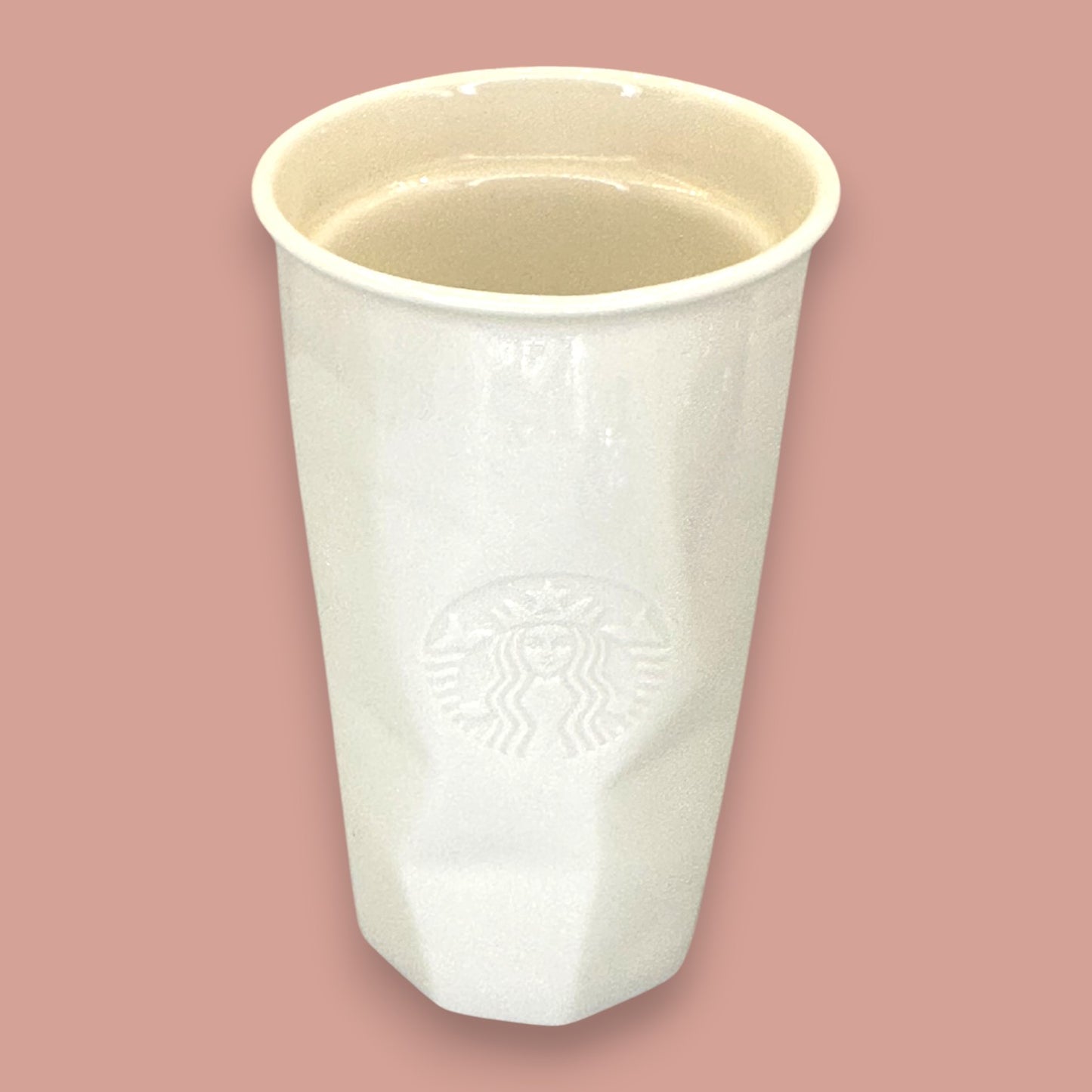 Starbucks White Faceted Ceramic Travel Mug Red Lid - Replacement Mug 10 fl/oz