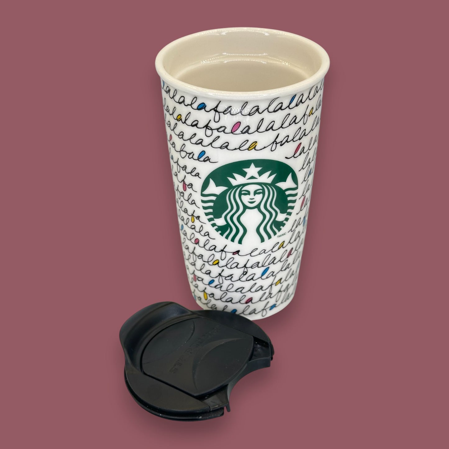 Starbucks Fa La La Holiday 2011 Ceramic Travel Mug - Seasonal Replacement Mug 12 fl/oz