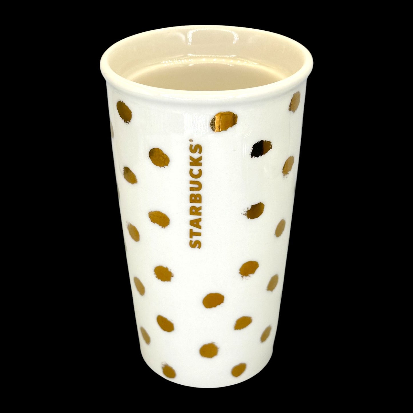 Starbucks White and Gold Dot Ceramic Travel Mug - Replacement Mug 10 fl/oz