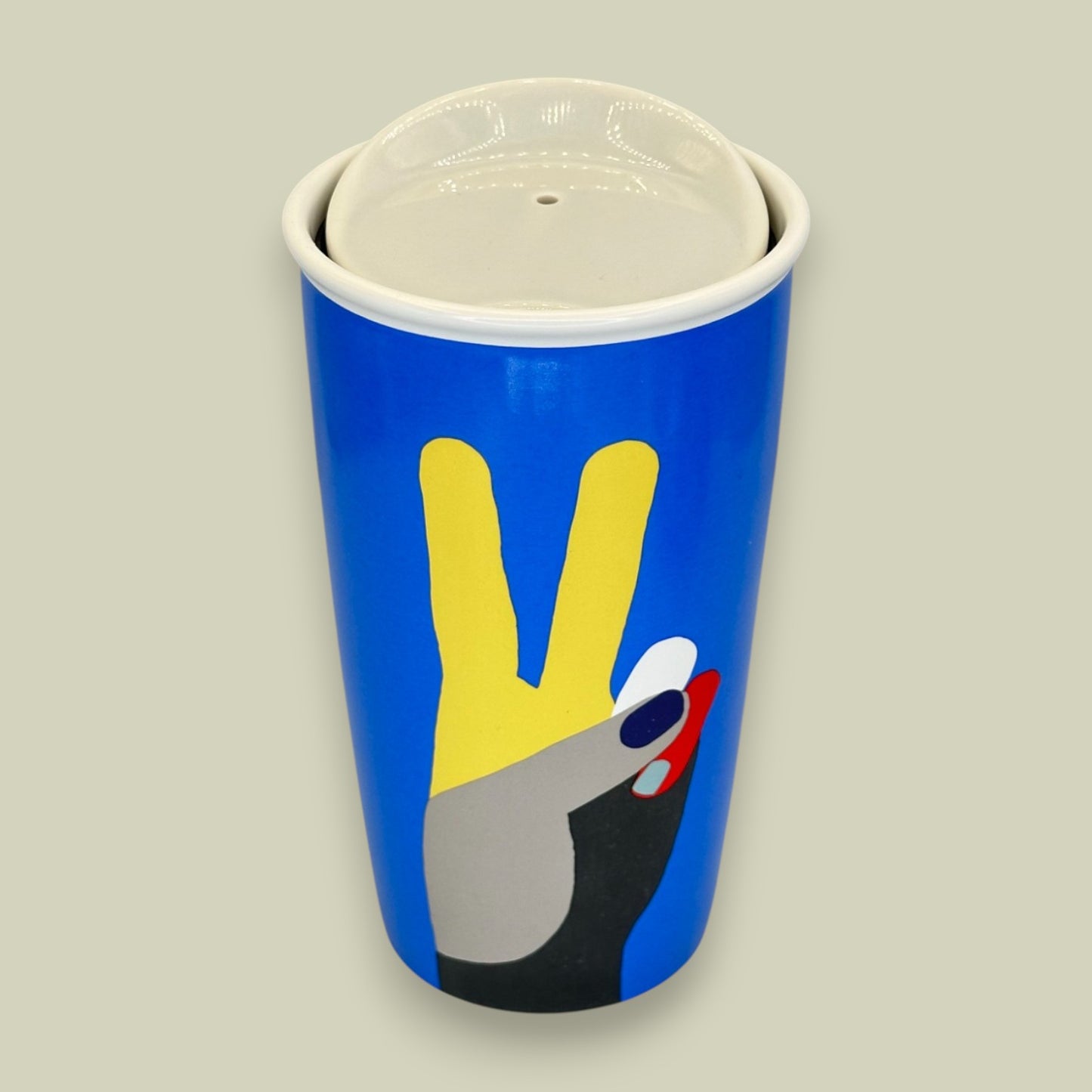 Starbucks Blue Peace Sign Ceramic Travel Tumbler 12oz - Replacement Mug