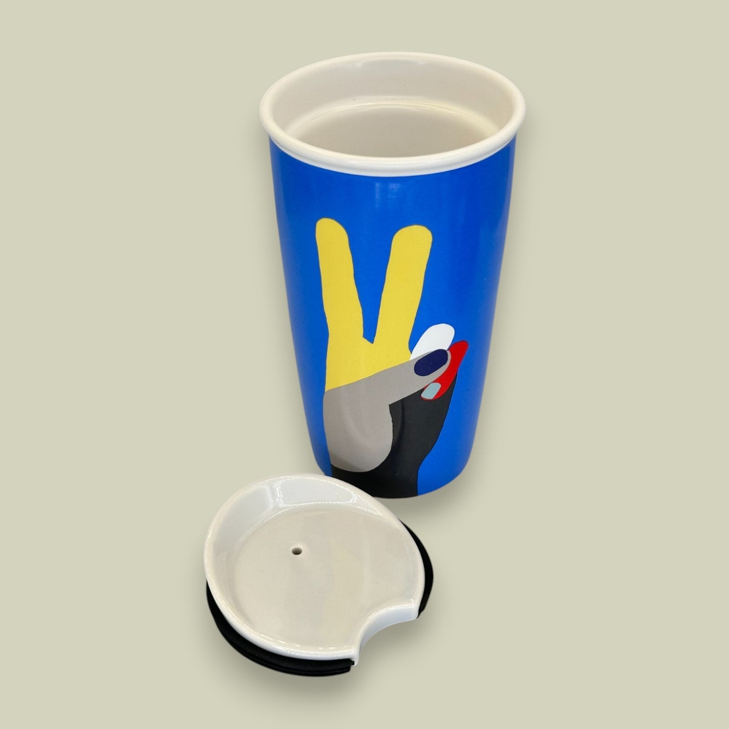 Starbucks Blue Peace Sign Ceramic Travel Tumbler 12oz - Replacement Mug