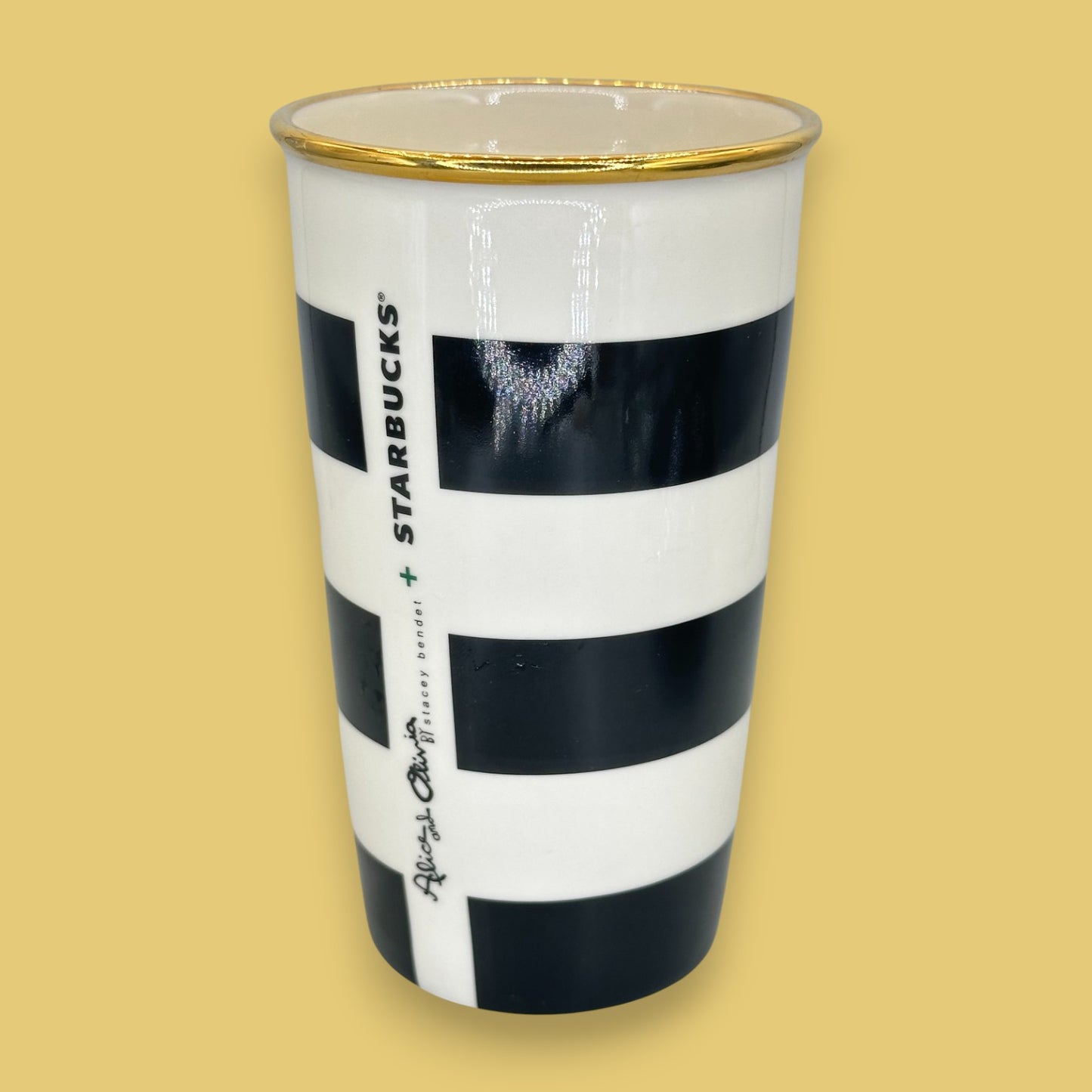 Starbucks Black Stripe Tuxedo Ceramic Travel Mug - Replacement Mug 12 fl/oz