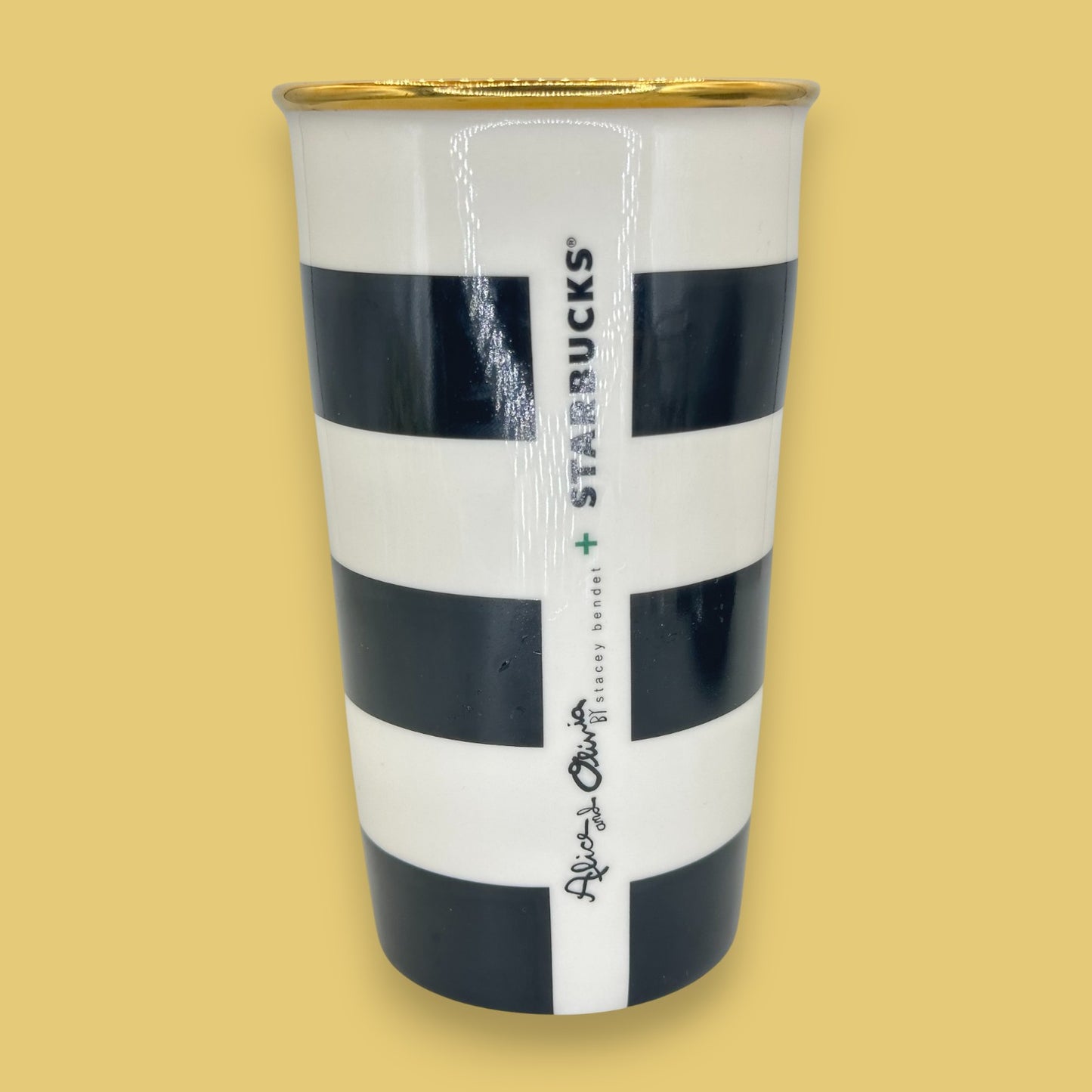 Starbucks Black Stripe Tuxedo Ceramic Travel Mug - Replacement Mug 12 fl/oz