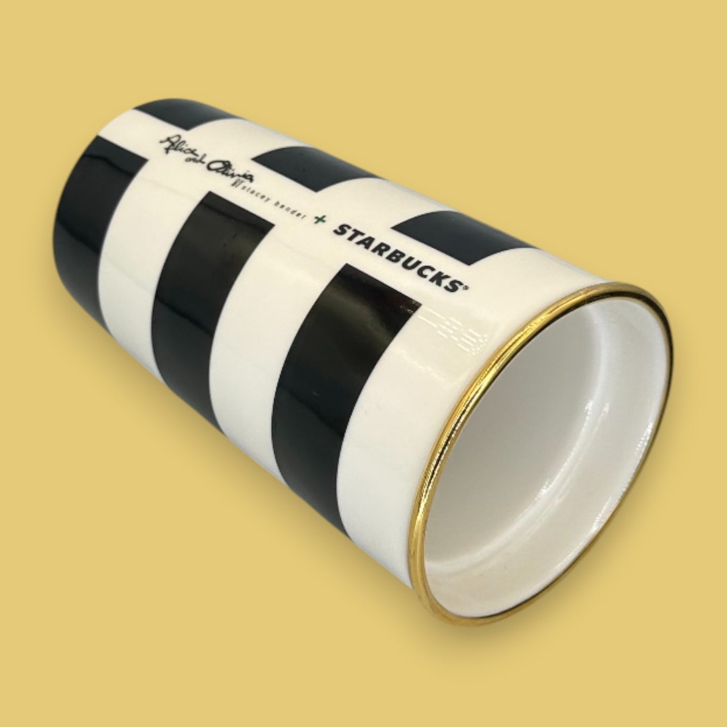 Starbucks Black Stripe Tuxedo Ceramic Travel Mug - Replacement Mug 12 fl/oz