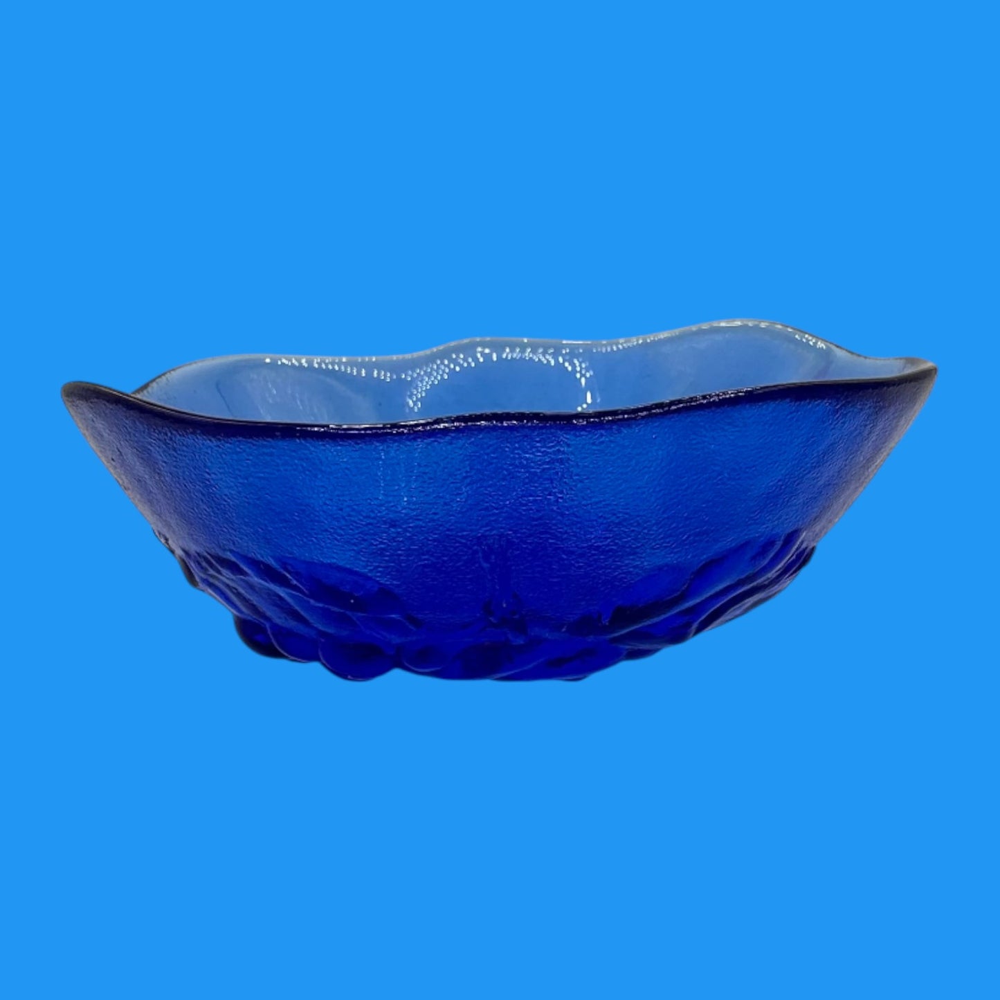 Vintage 1960’s Cobalt Blue Glass Bowl – Grape Motif Decorative Dish