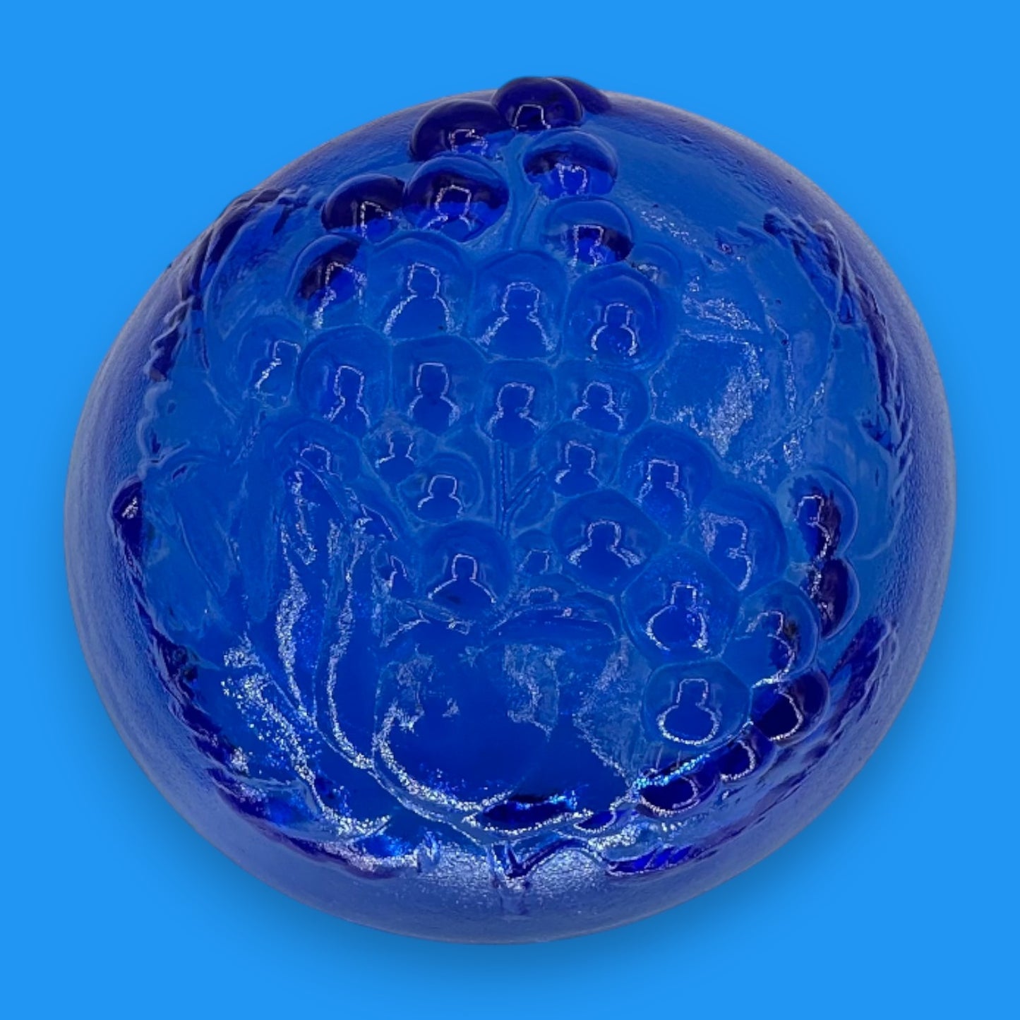 Vintage 1960’s Cobalt Blue Glass Bowl – Grape Motif Decorative Dish