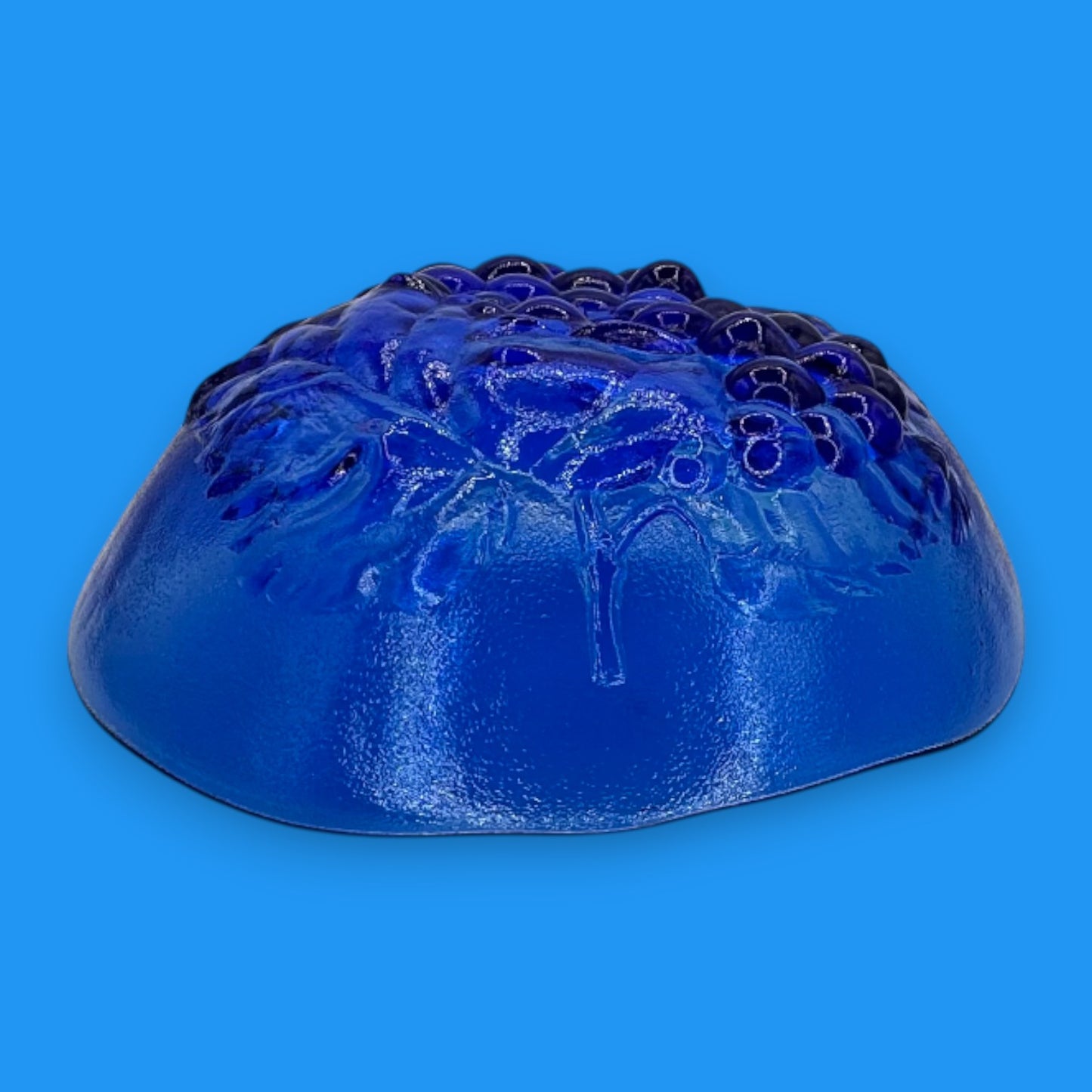 Vintage 1960’s Cobalt Blue Glass Bowl – Grape Motif Decorative Dish
