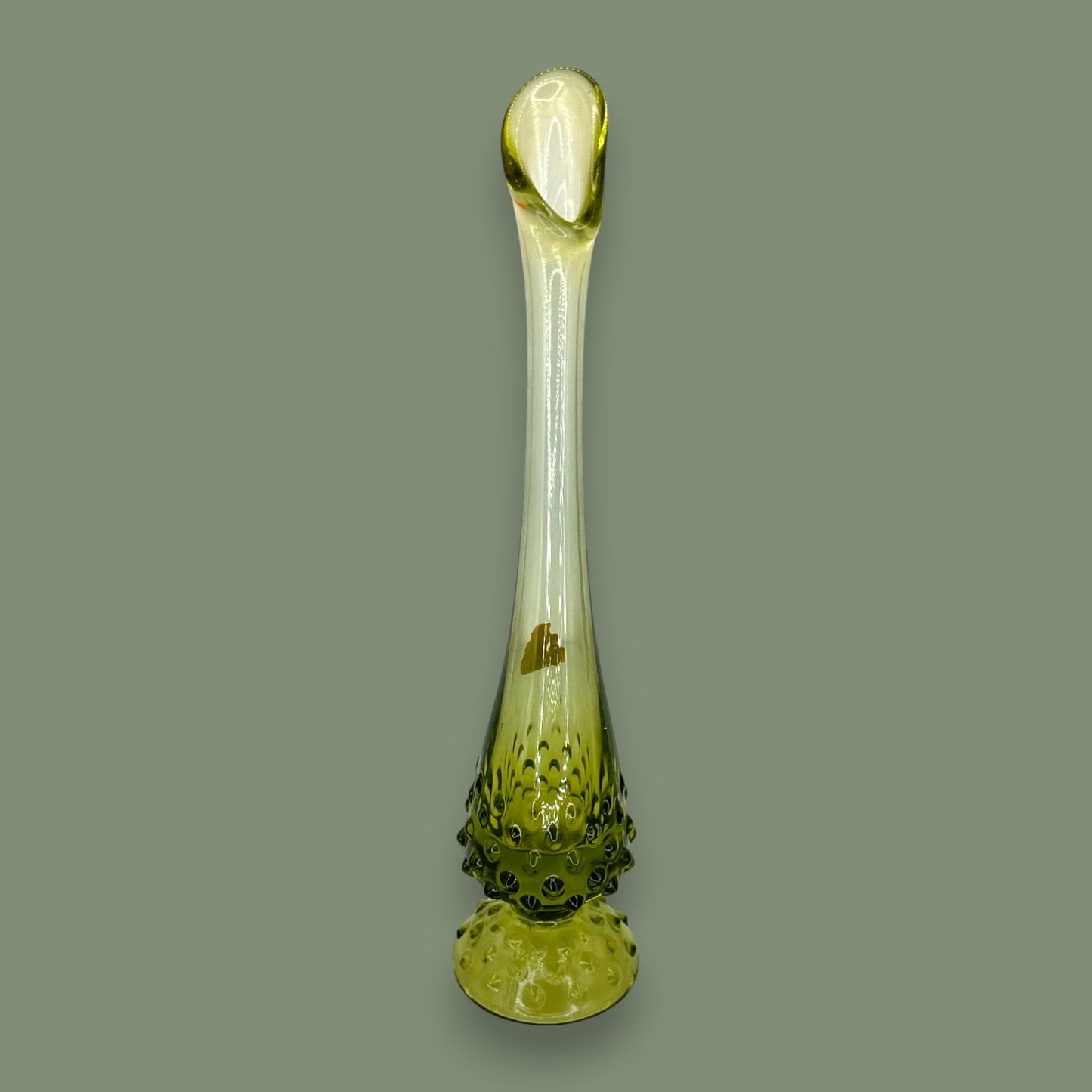 Green Hobnail Fenton Glass Vase – Vintage 1970s Avocado Bud Vase