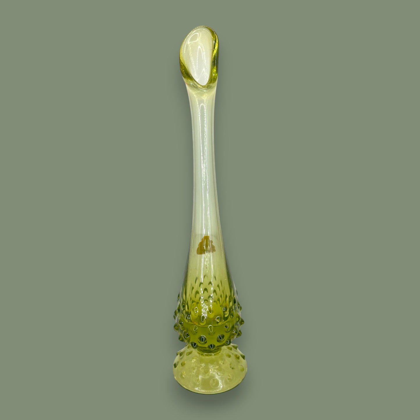 Green Hobnail Fenton Glass Vase – Vintage 1970s Avocado Bud Vase