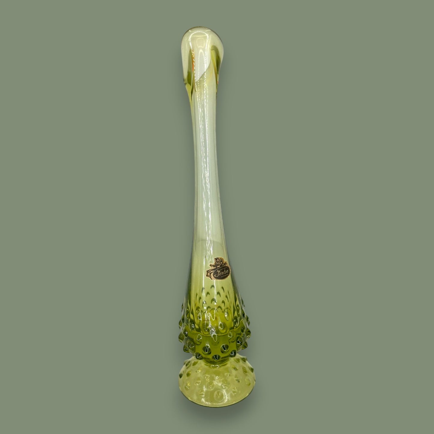 Green Hobnail Fenton Glass Vase – Vintage 1970s Avocado Bud Vase