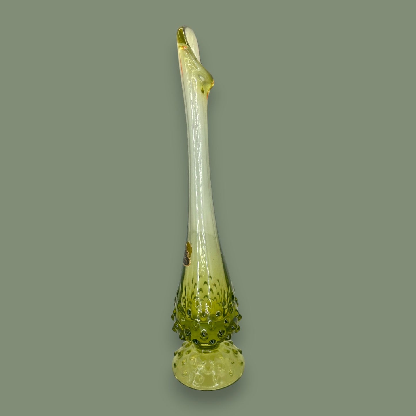 Green Hobnail Fenton Glass Vase – Vintage 1970s Avocado Bud Vase