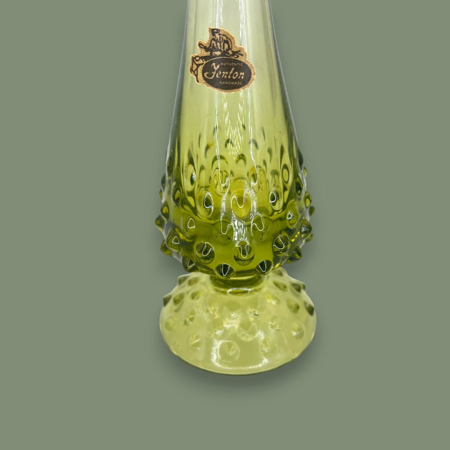 Green Hobnail Fenton Glass Vase – Vintage 1970s Avocado Bud Vase