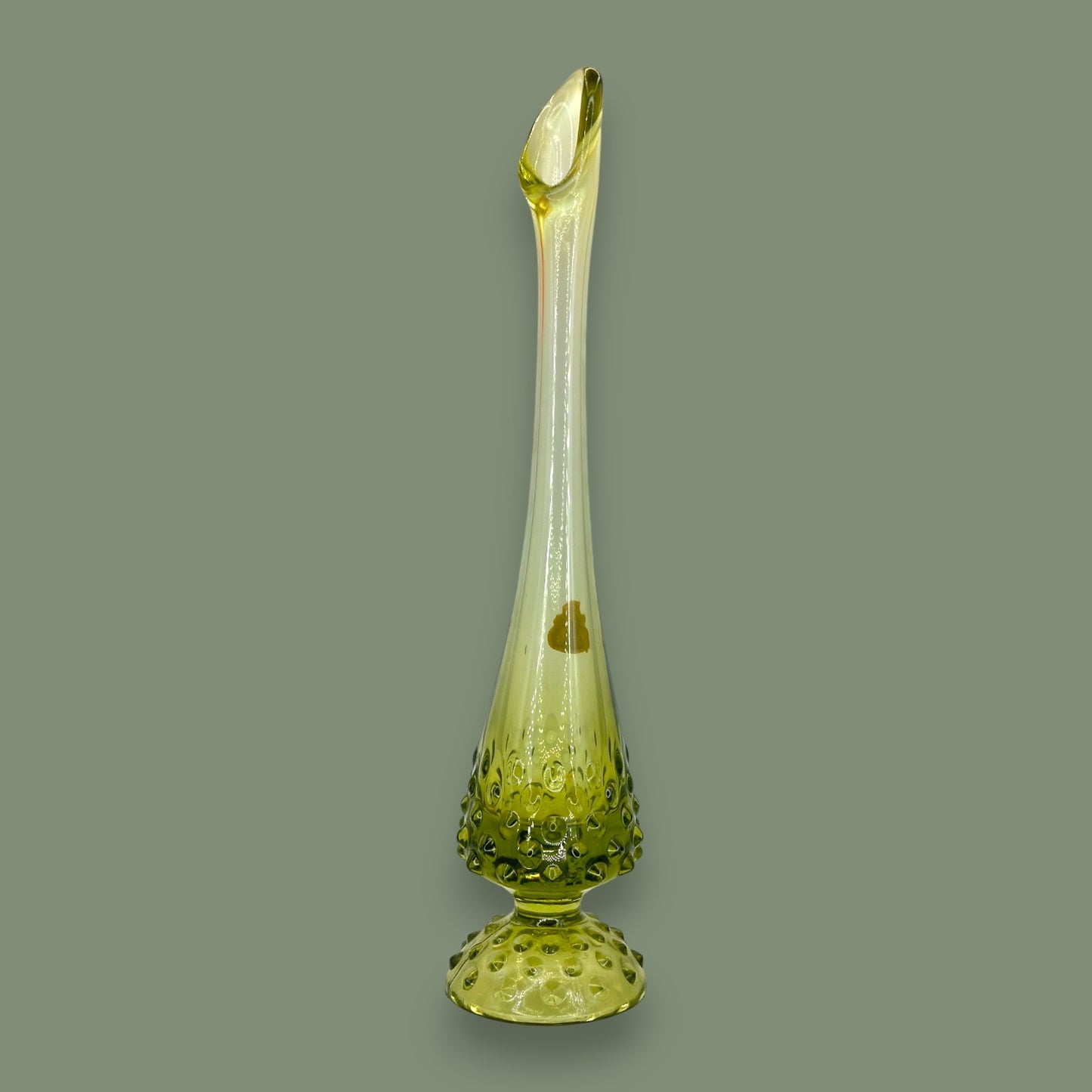 Green Hobnail Fenton Glass Vase – Vintage 1970s Avocado Bud Vase