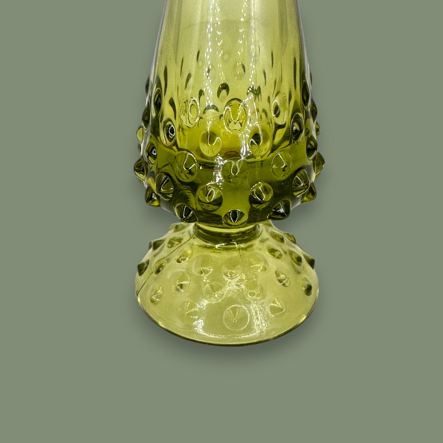 Green Hobnail Fenton Glass Vase – Vintage 1970s Avocado Bud Vase