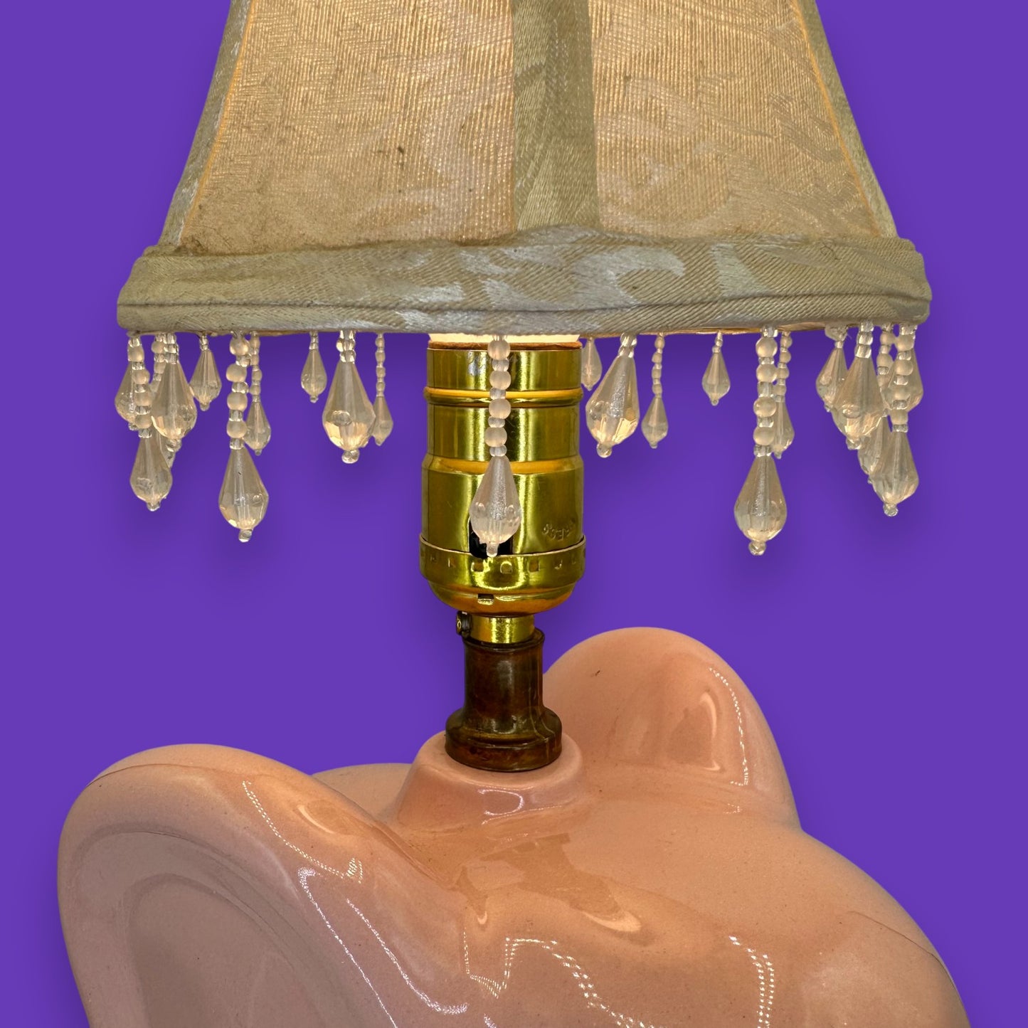 Pink Ceramic Elephant Lamp - Vintage 1980 - With Jeweled Shade