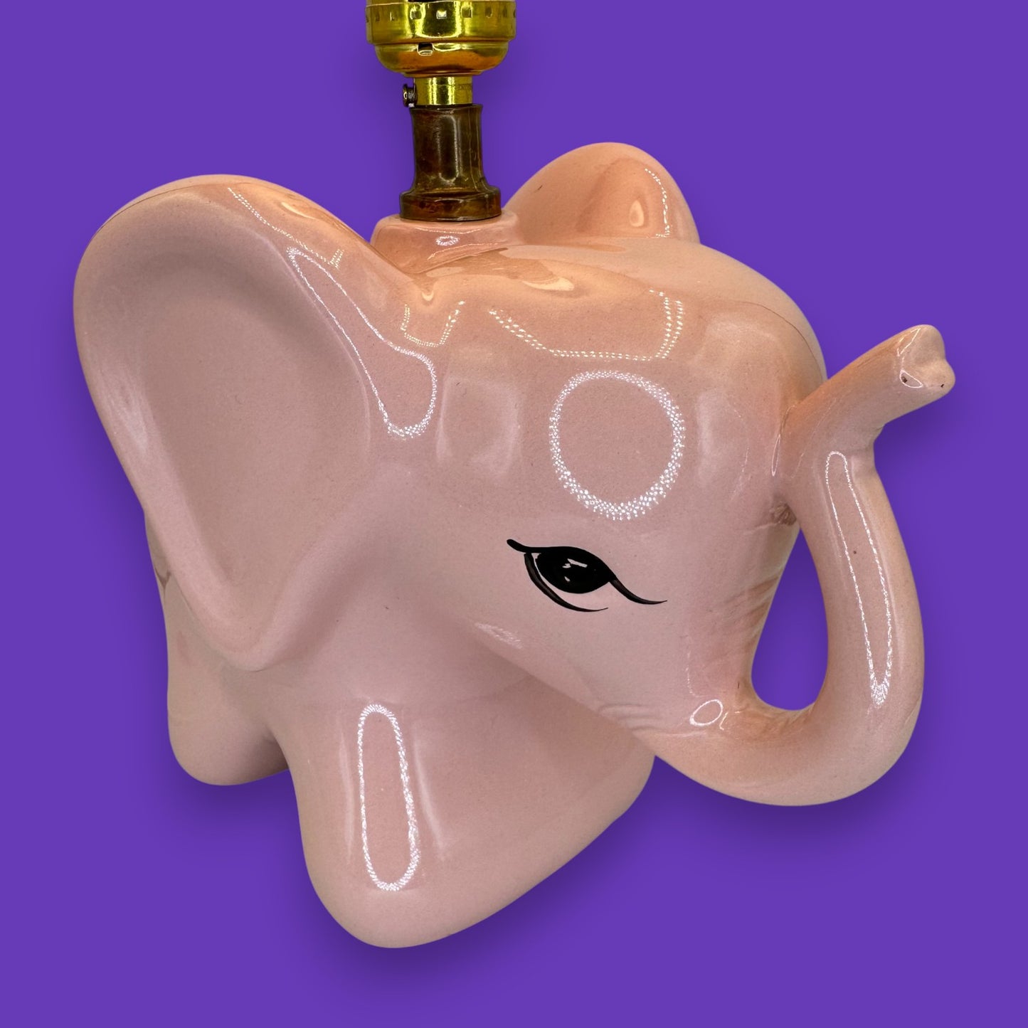 Pink Ceramic Elephant Lamp - Vintage 1980 - With Jeweled Shade