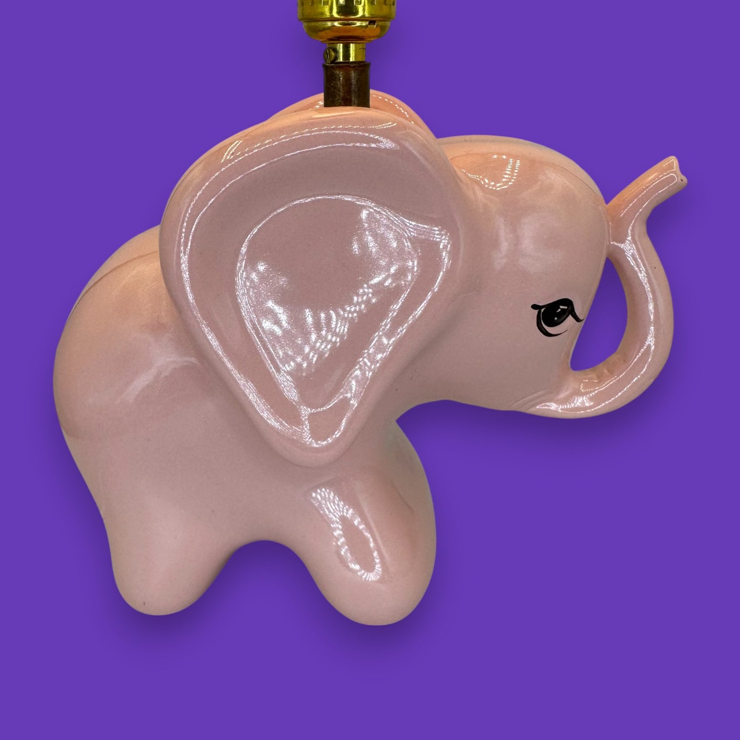 Pink Ceramic Elephant Lamp - Vintage 1980 - With Jeweled Shade