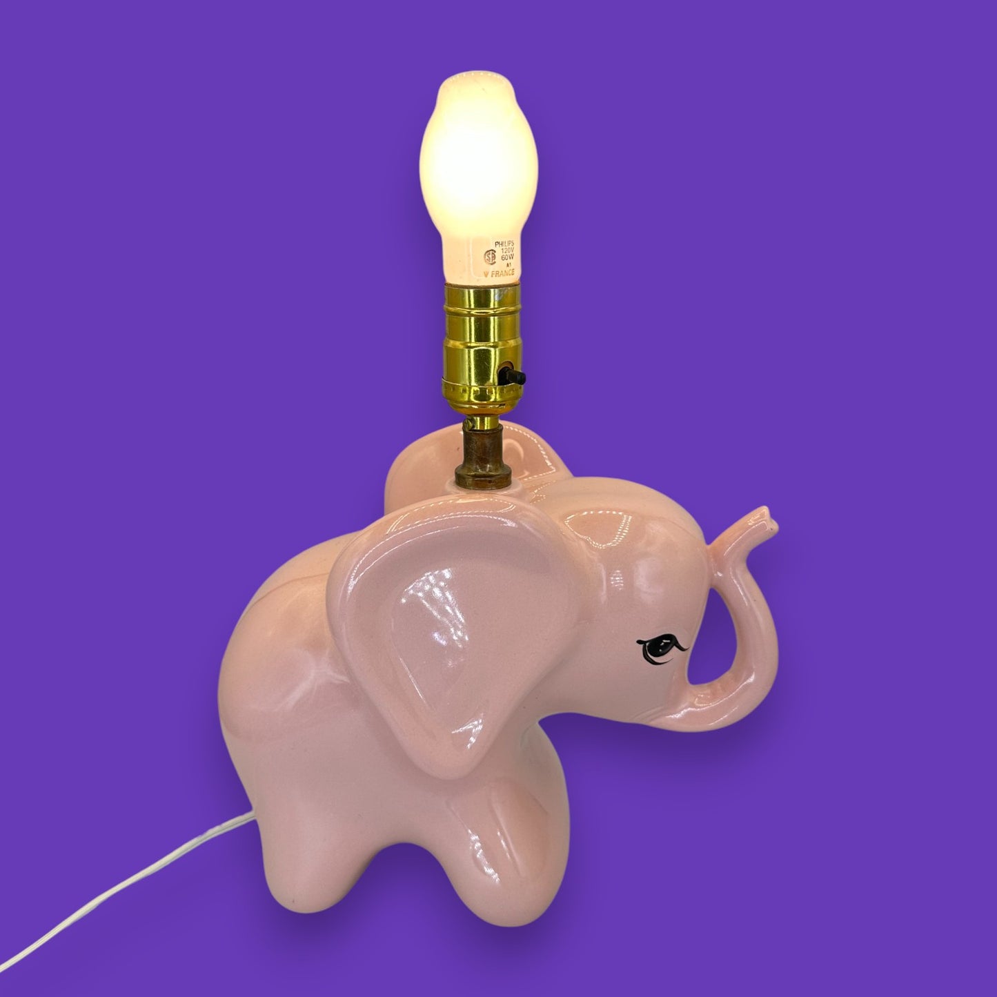 Pink Ceramic Elephant Lamp - Vintage 1980 - With Jeweled Shade