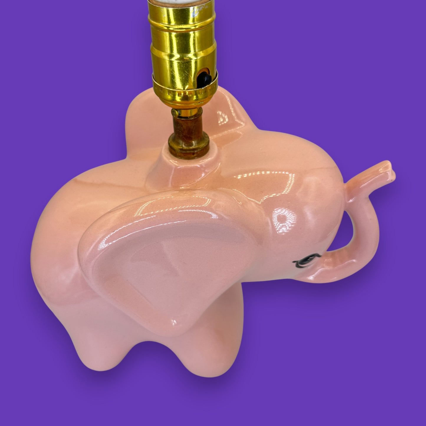 Pink Ceramic Elephant Lamp - Vintage 1980 - With Jeweled Shade