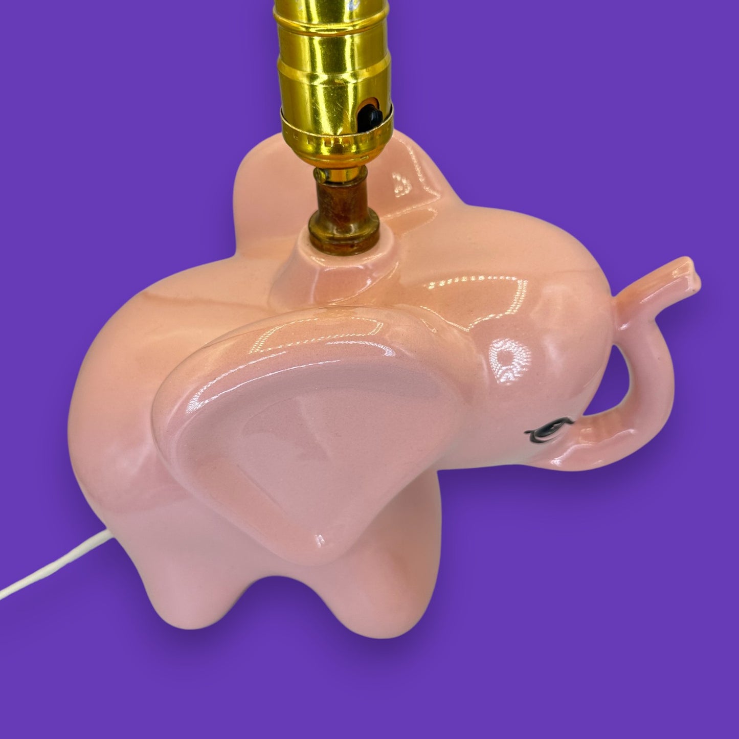 Pink Ceramic Elephant Lamp - Vintage 1980 - With Jeweled Shade