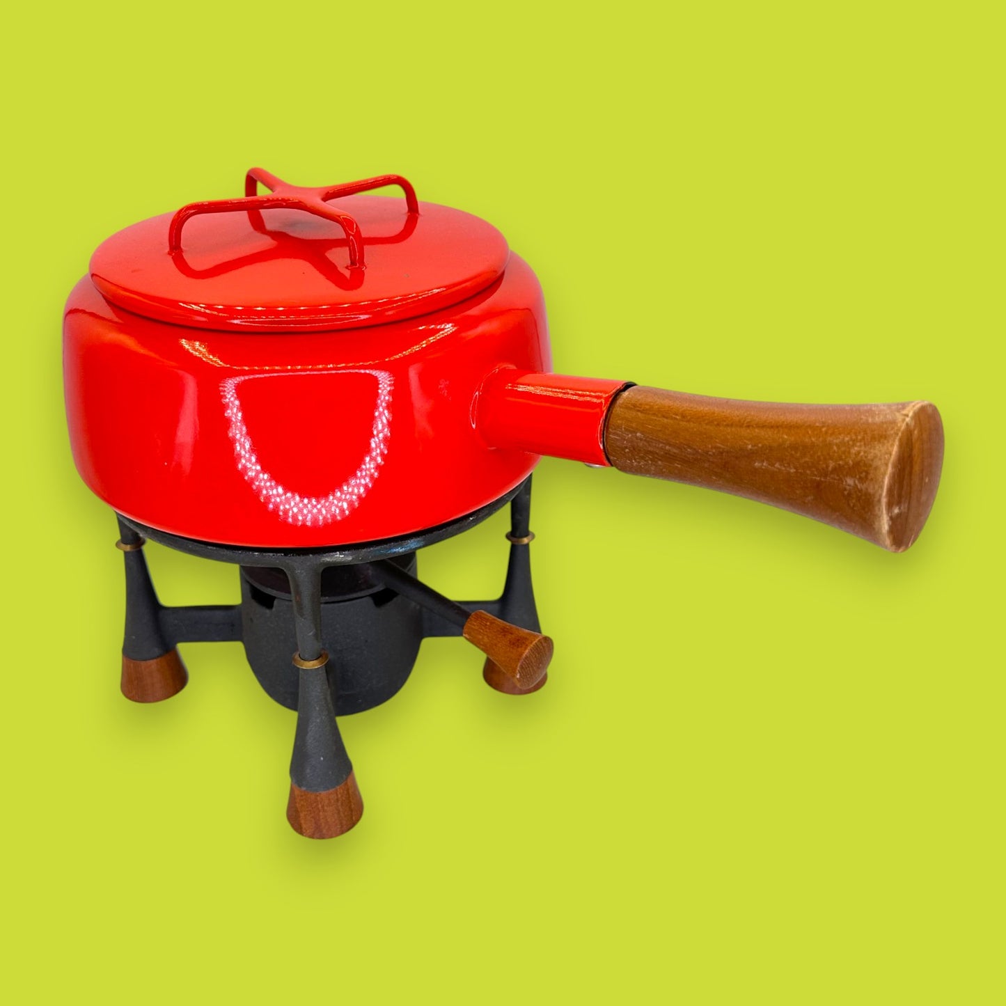 Dansk Design France Red Enamel Fondue Pot with Cast Iron Base - Jens Quistgaard KobenStyle