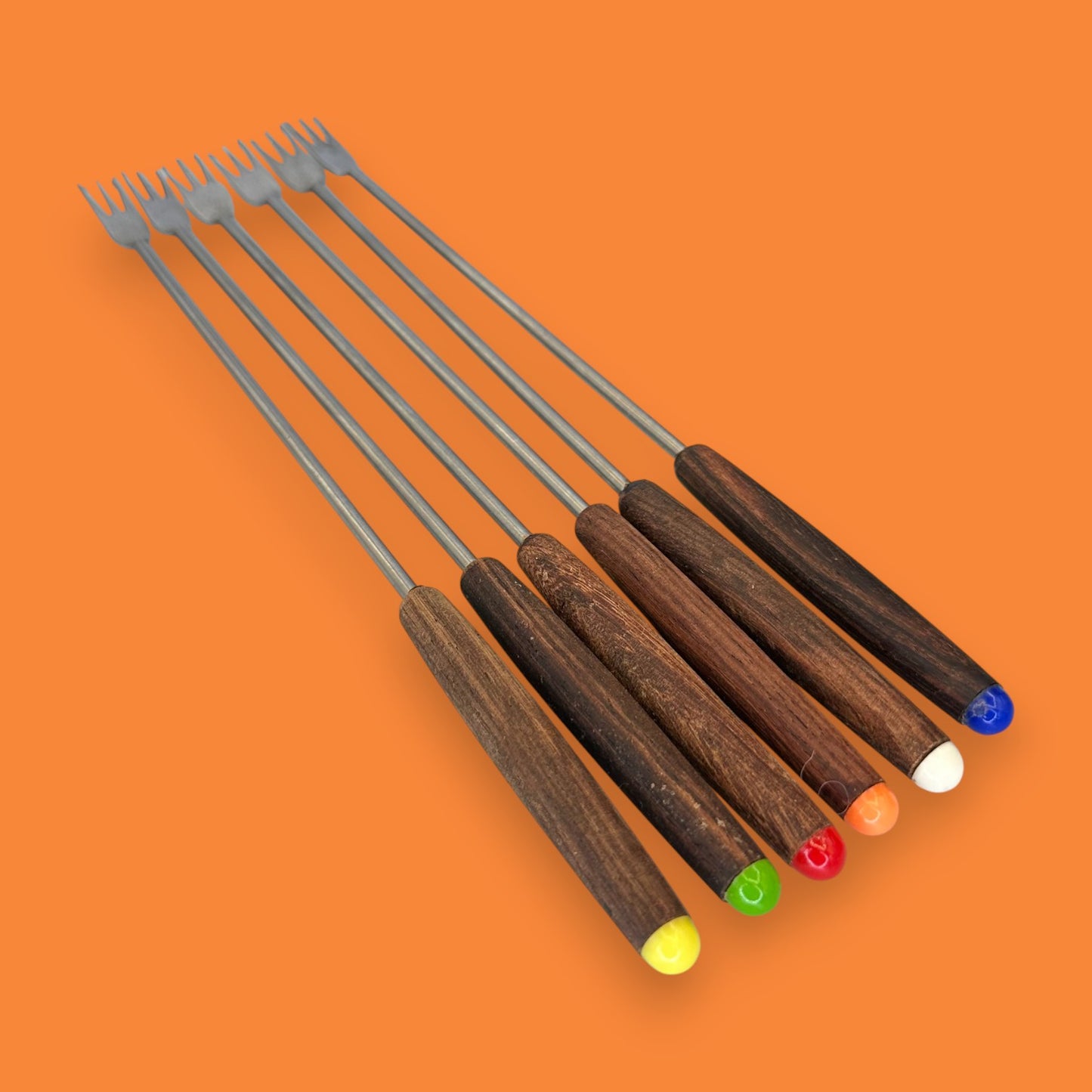 Vintage Teak Handle Fondue Fork Set - Mid Century Modern