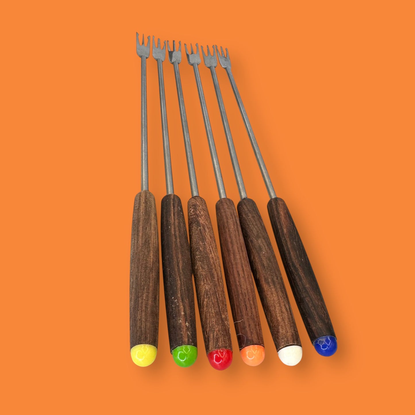 Vintage Teak Handle Fondue Fork Set - Mid Century Modern