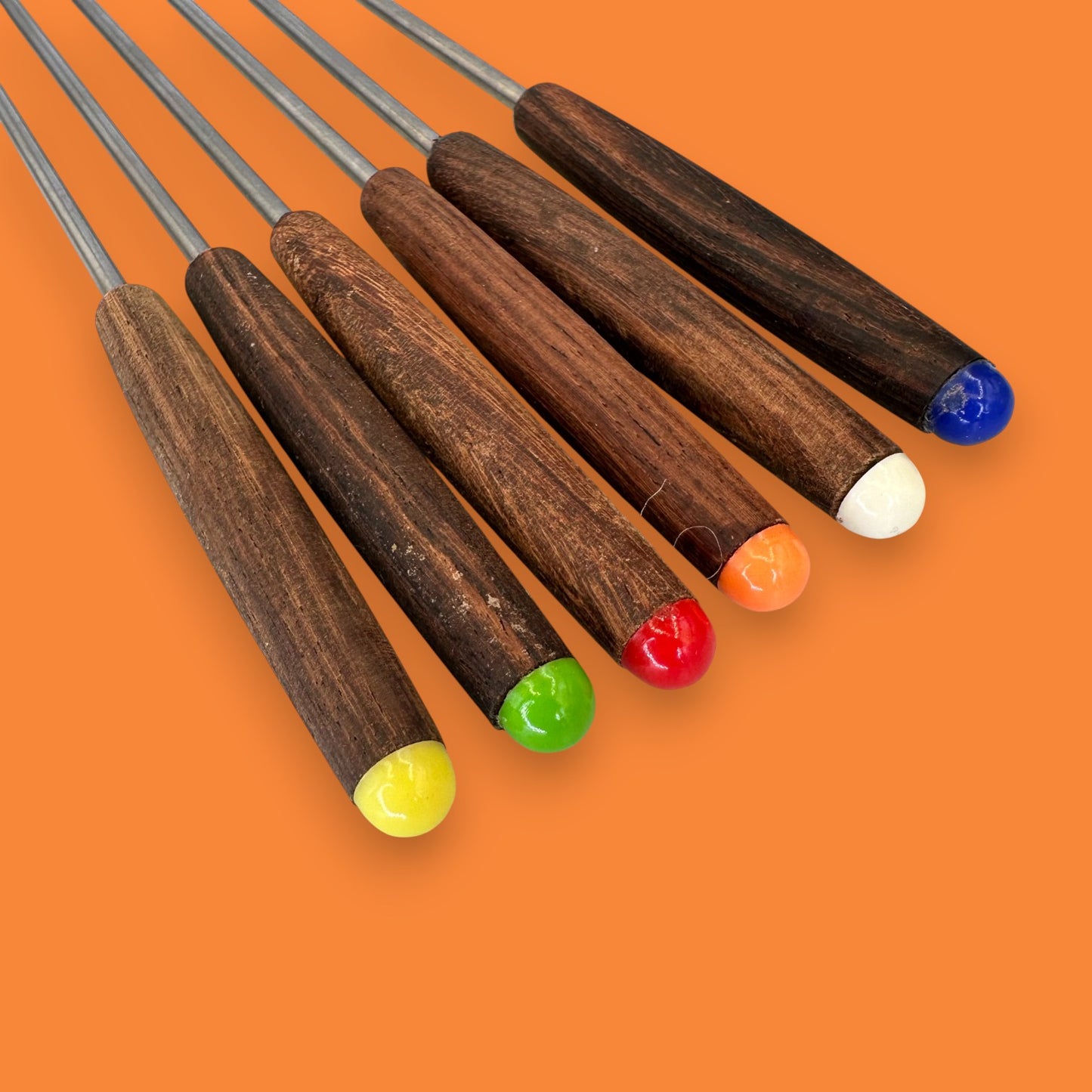 Vintage Teak Handle Fondue Fork Set - Mid Century Modern