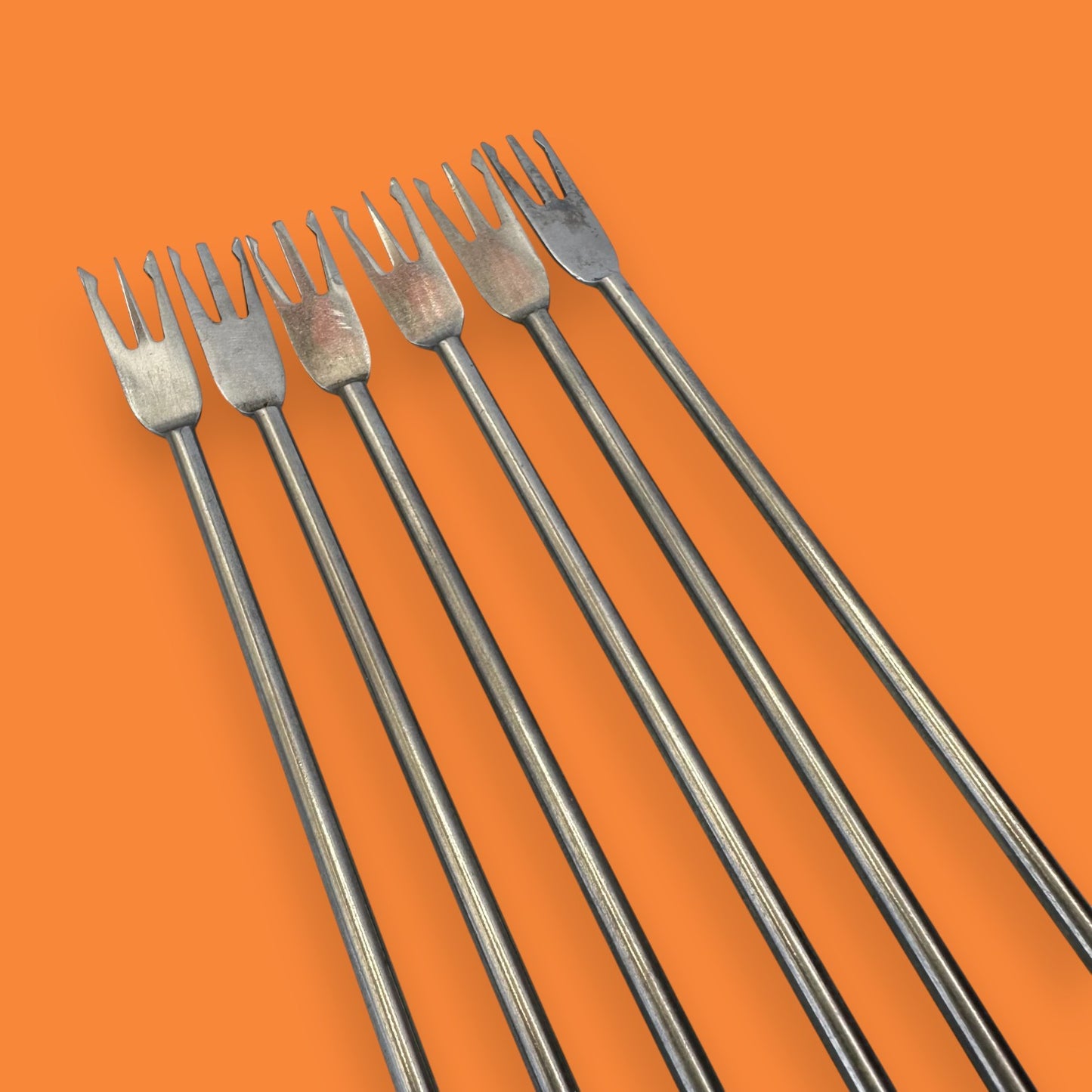 Vintage Teak Handle Fondue Fork Set - Mid Century Modern
