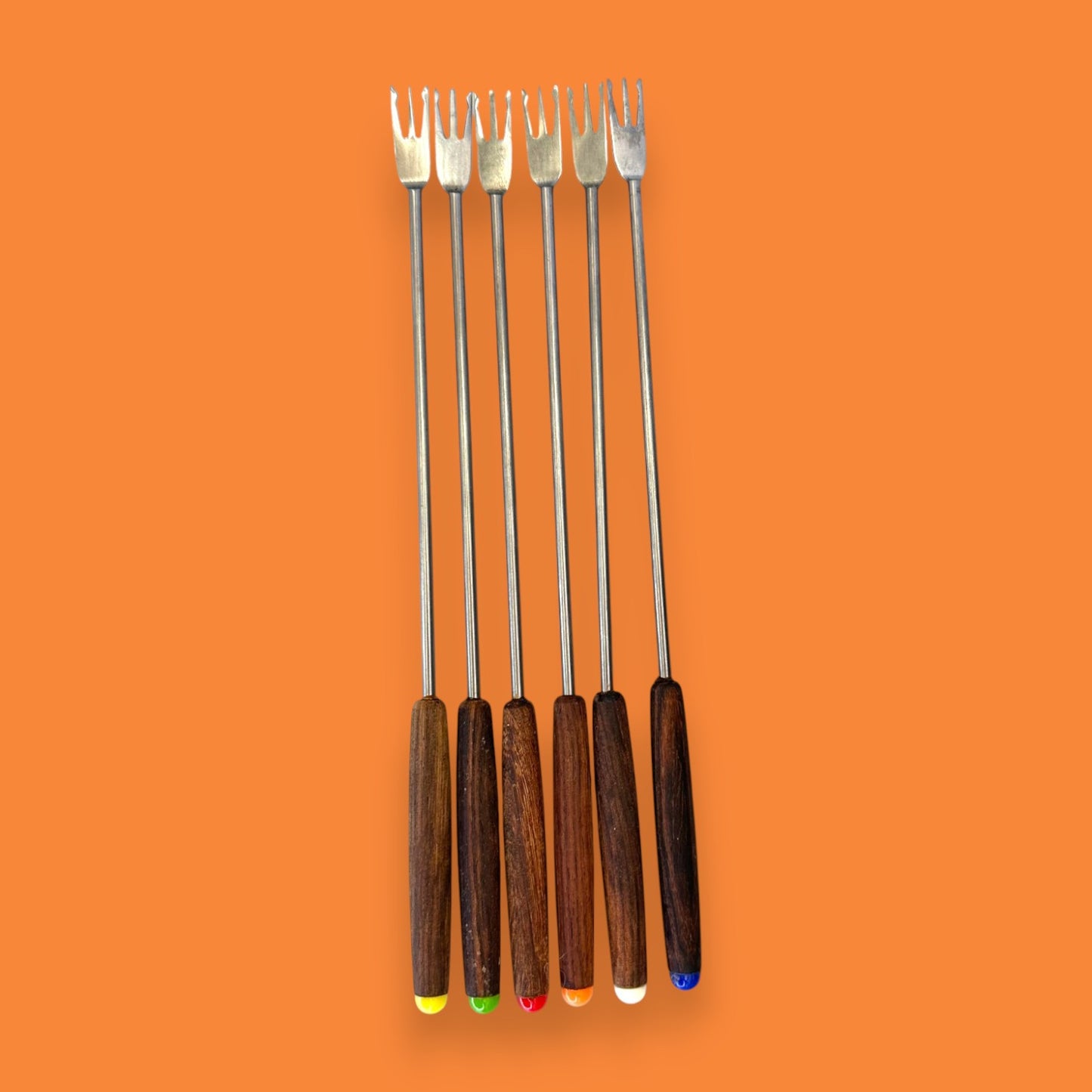 Vintage Teak Handle Fondue Fork Set - Mid Century Modern