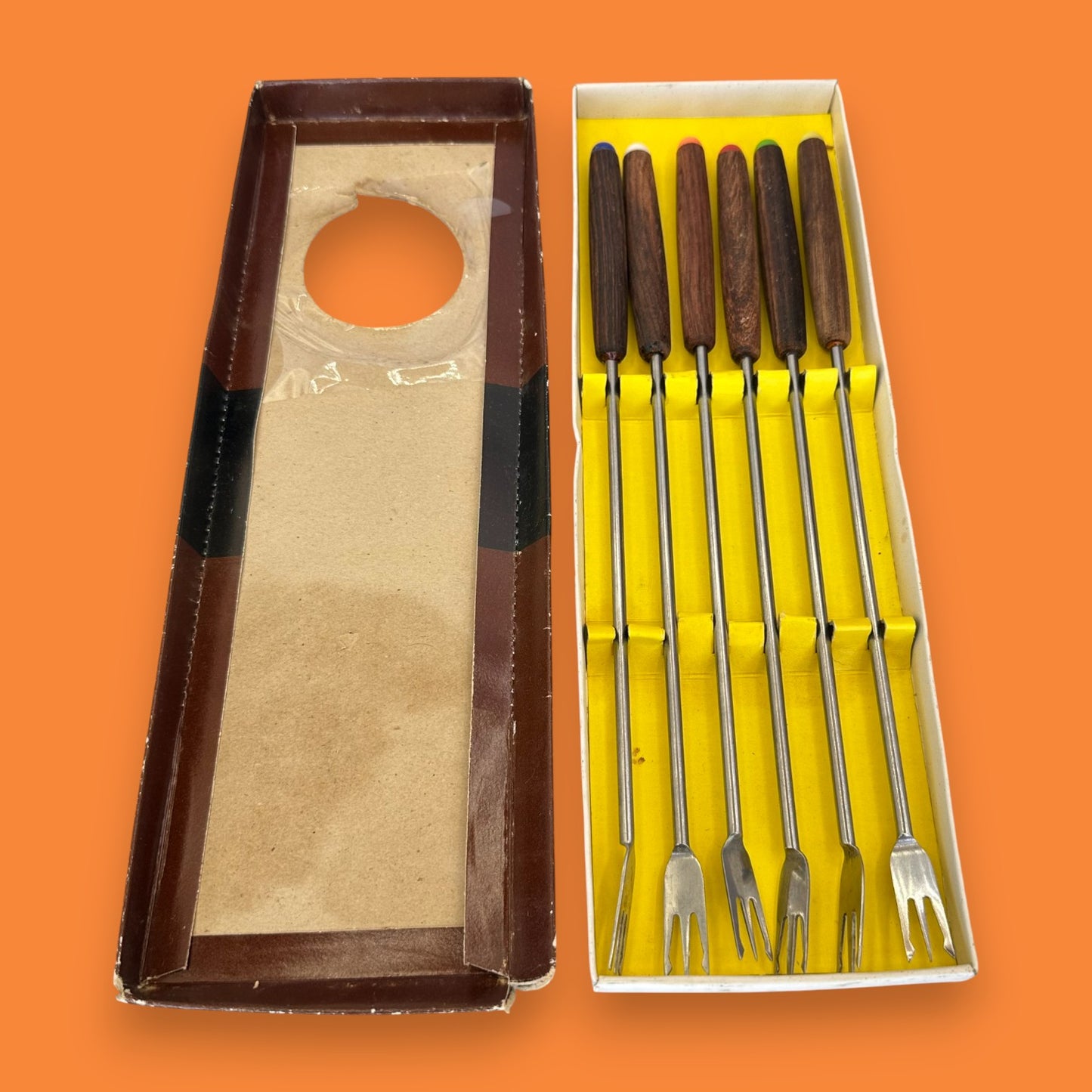 Vintage Teak Handle Fondue Fork Set - Mid Century Modern