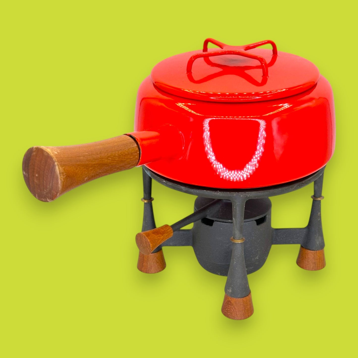 Dansk Design France Red Enamel Fondue Pot with Cast Iron Base - Jens Quistgaard KobenStyle