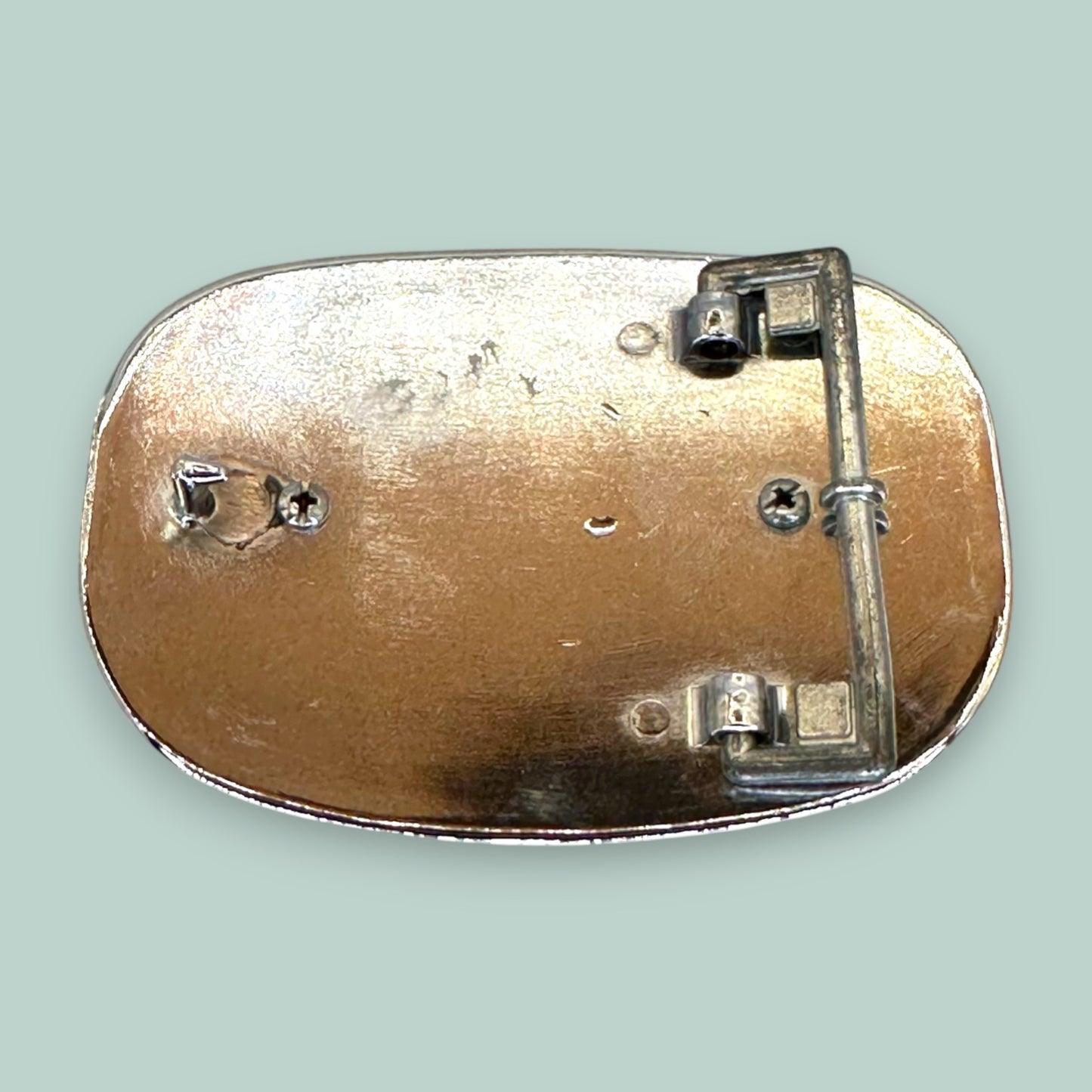 Vintage Western Belt Buckle with Acrylic Turquoise Stone and Engraved Silver Detailing