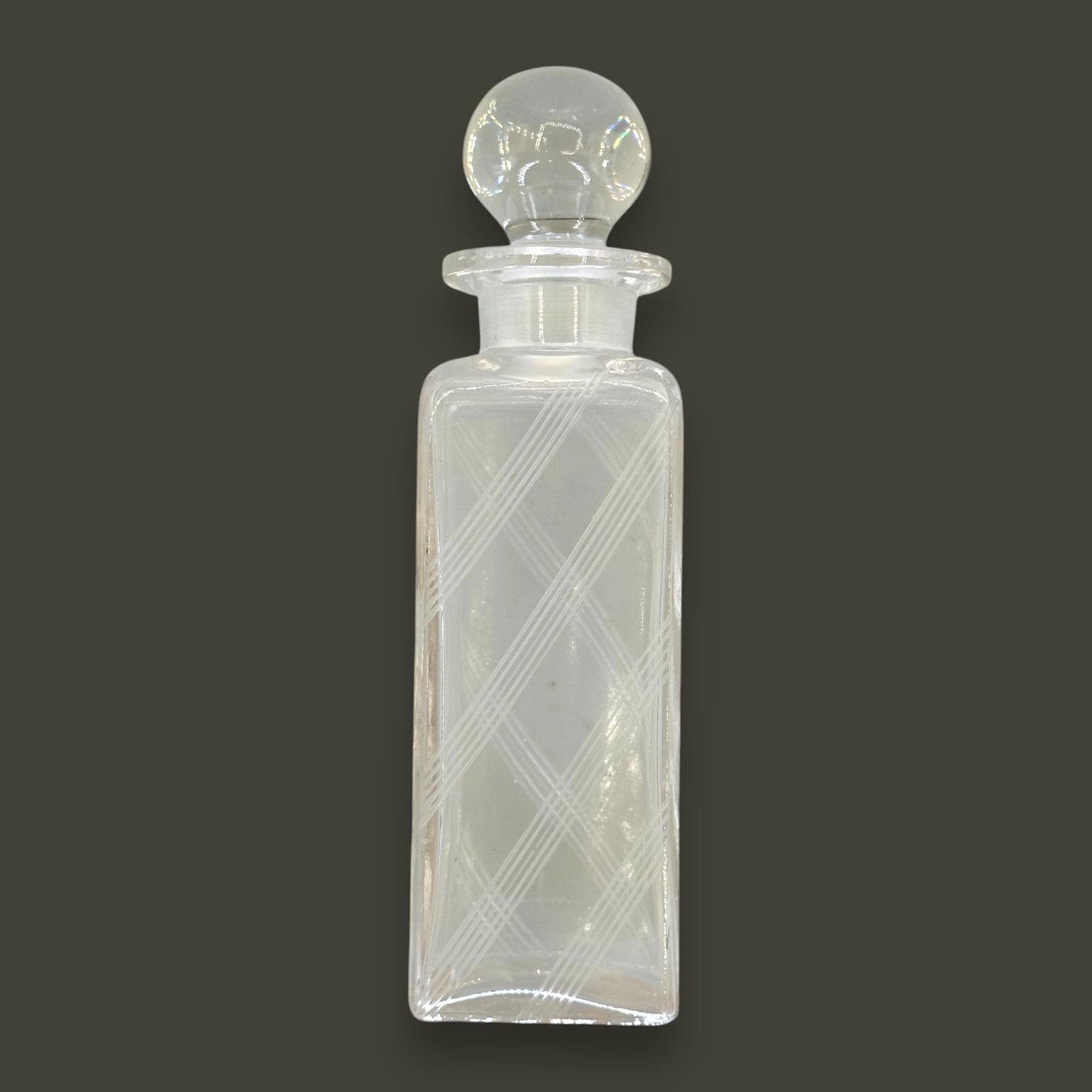 Vintage Art Deco Apothecary Bottles – Etched Glass with Round Stoppers (Set of 3)