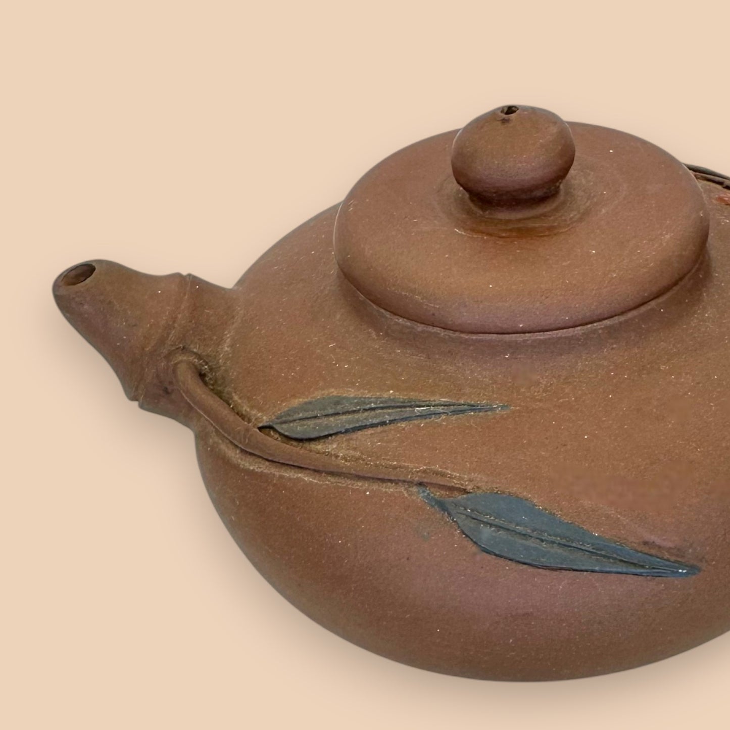 Chinese Ceramic Teapot with Leaf Motif - Antique
