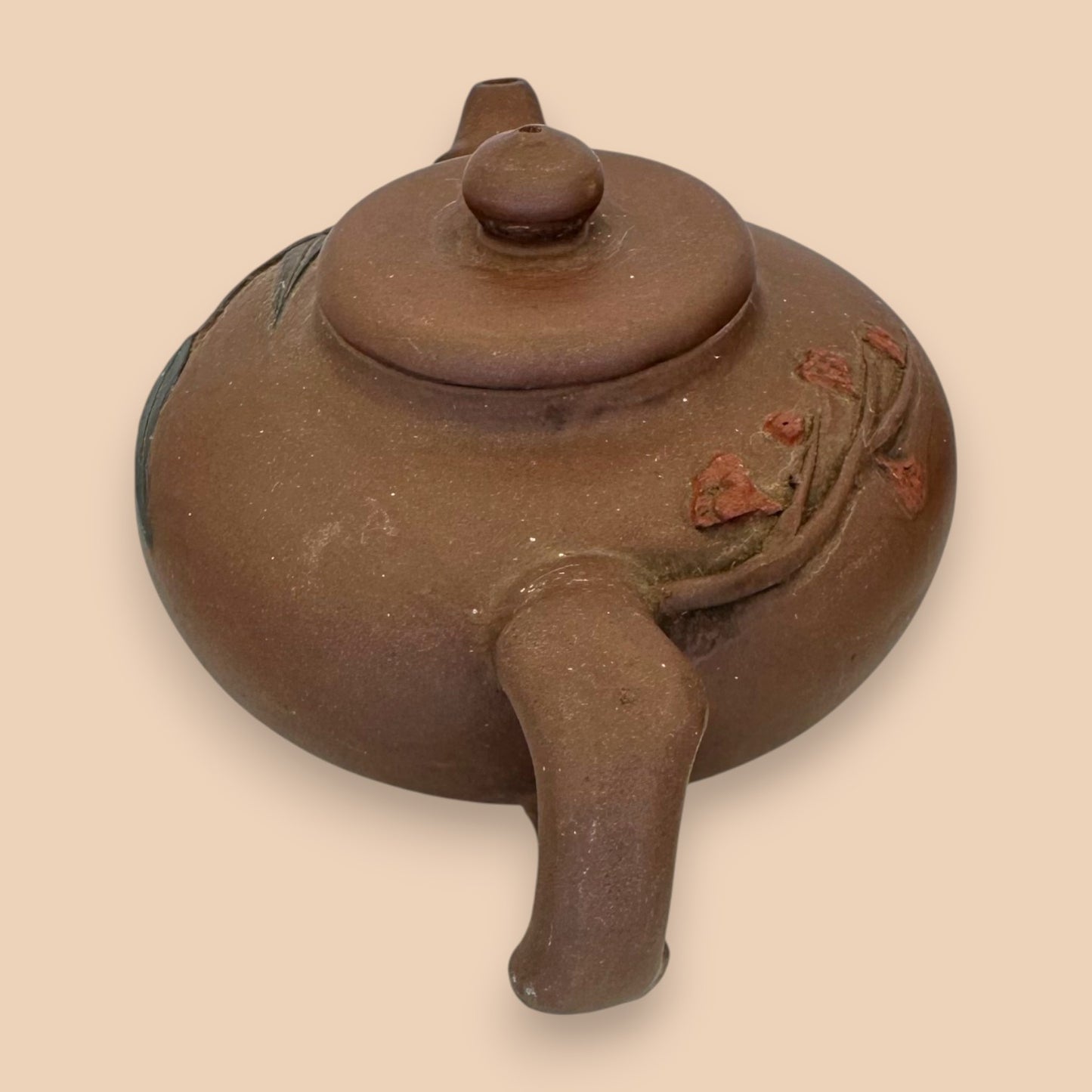 Chinese Ceramic Teapot with Leaf Motif - Antique