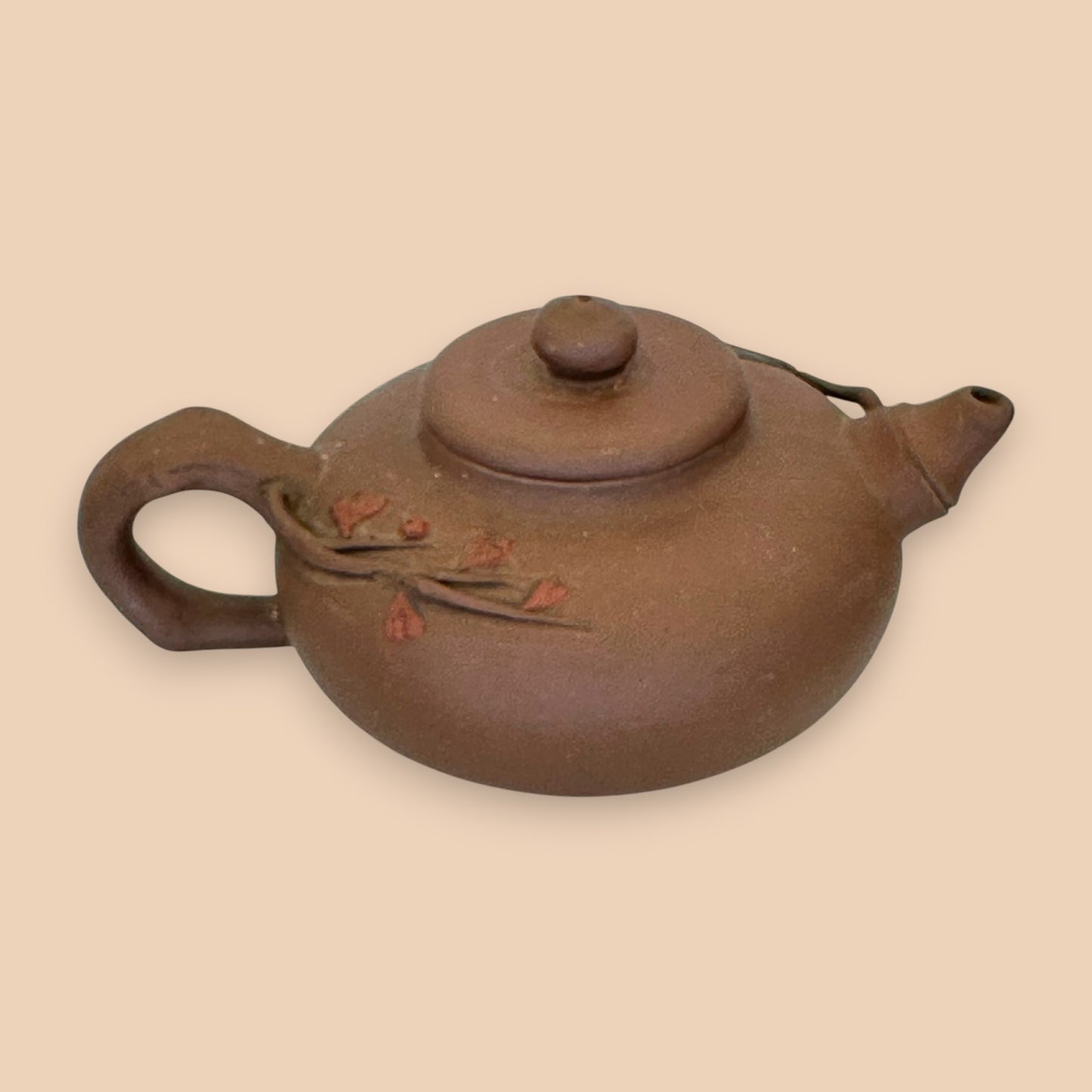 Chinese Ceramic Teapot with Leaf Motif - Antique