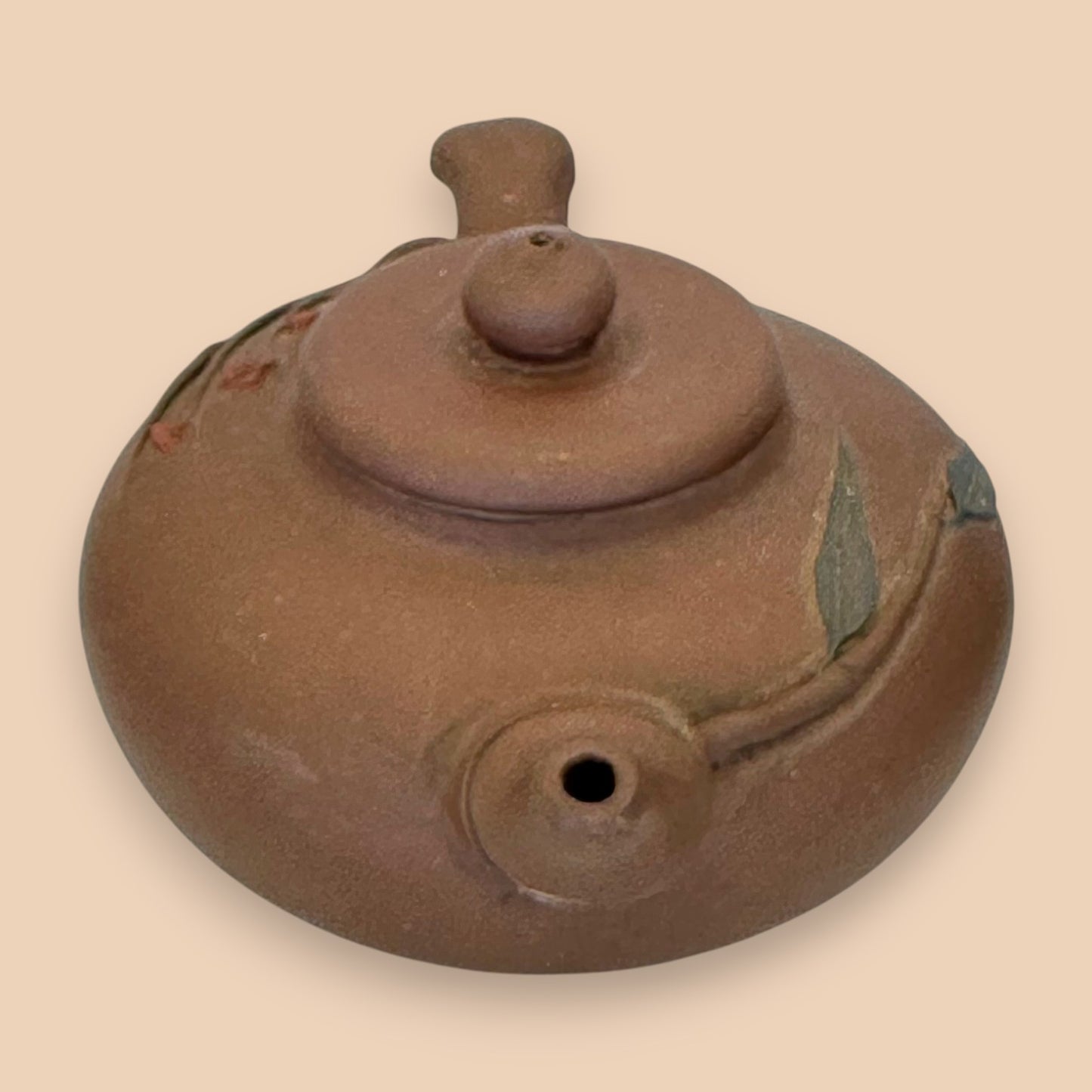 Chinese Ceramic Teapot with Leaf Motif - Antique