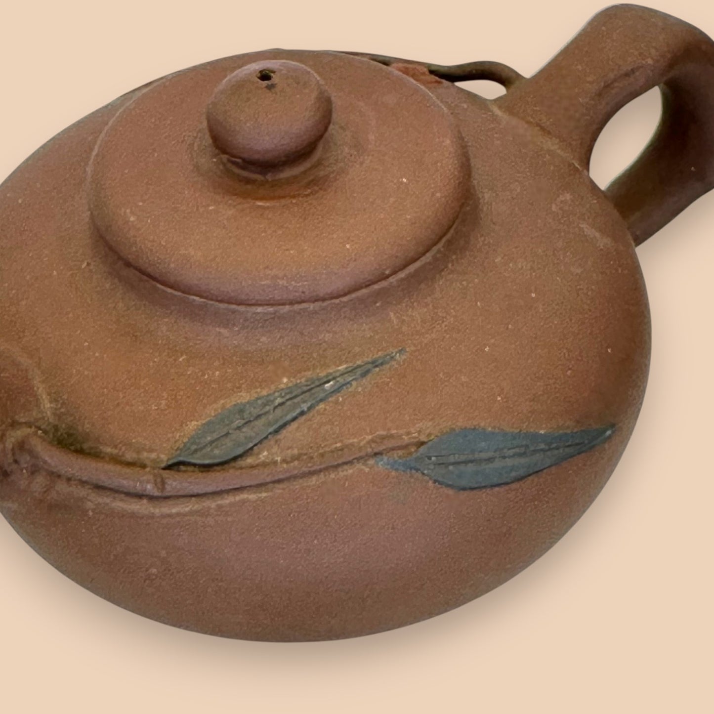 Chinese Ceramic Teapot with Leaf Motif - Antique