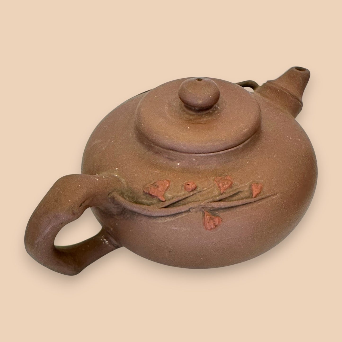 Chinese Ceramic Teapot with Leaf Motif - Antique
