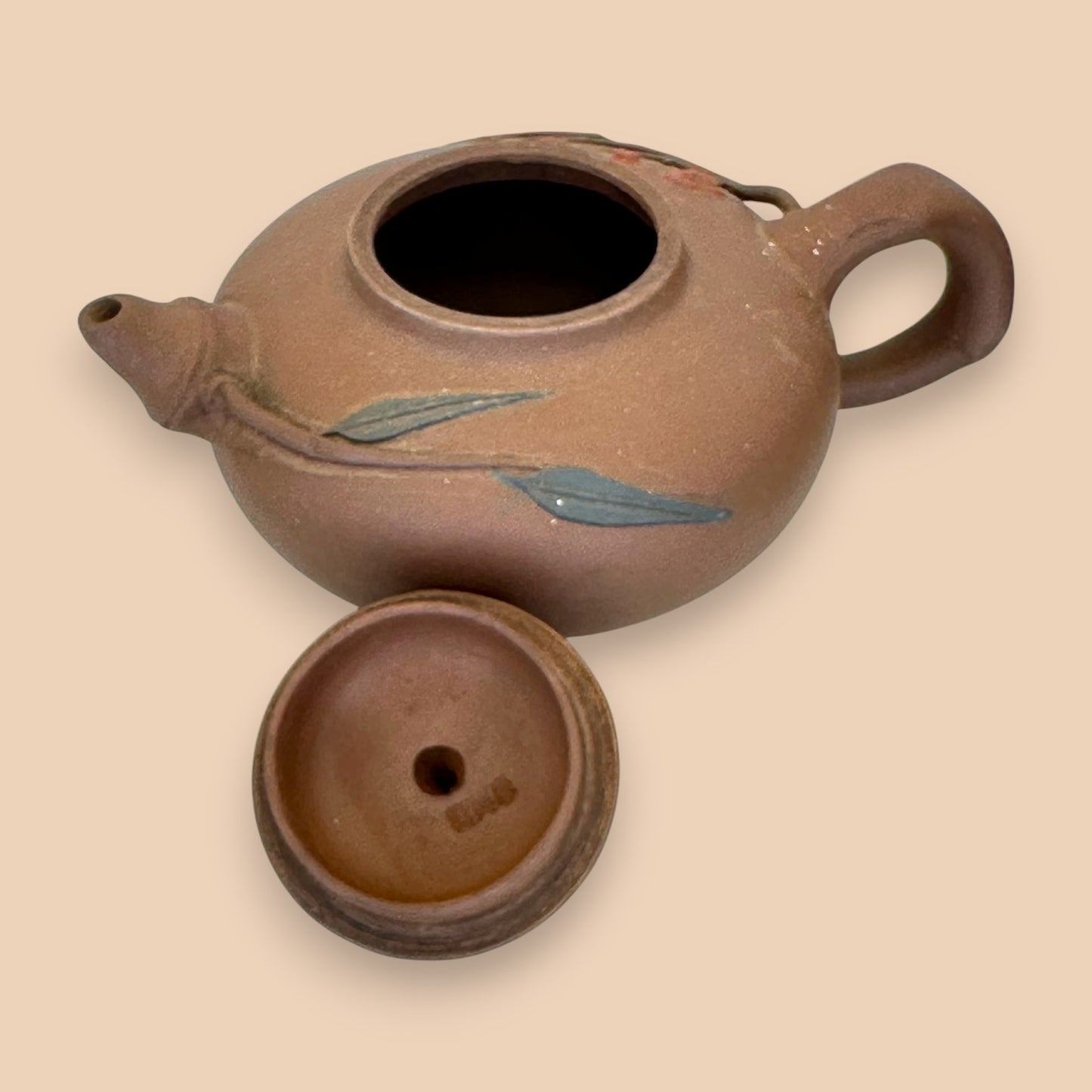 Chinese Ceramic Teapot with Leaf Motif - Antique